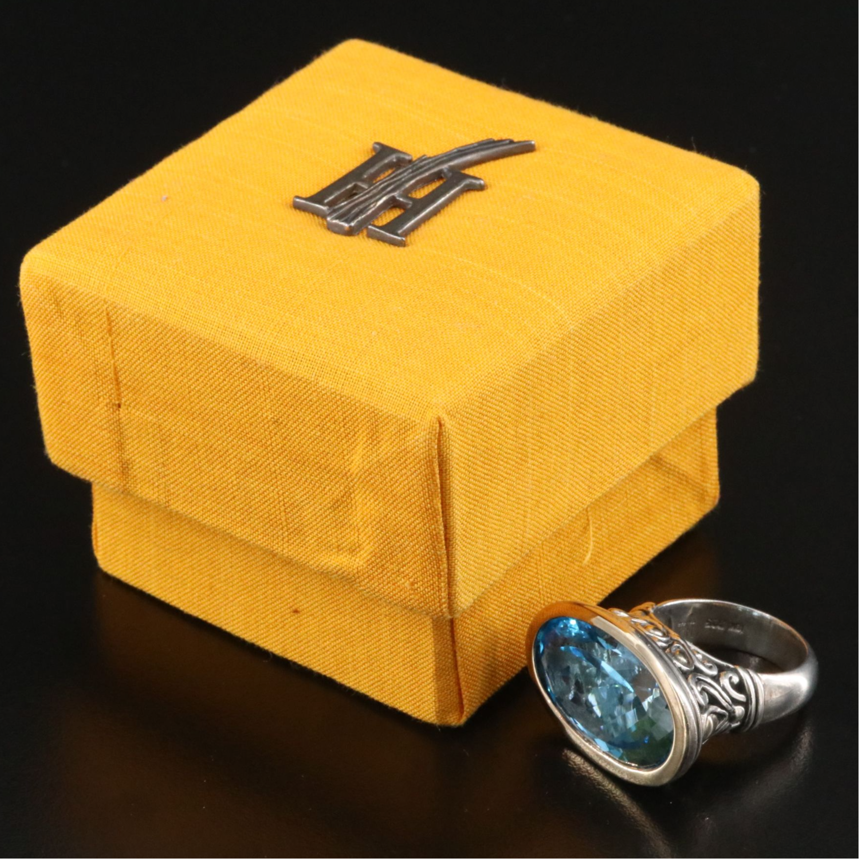 John Hardy Batu Sari Sterling and 18K Blue Topaz Ring