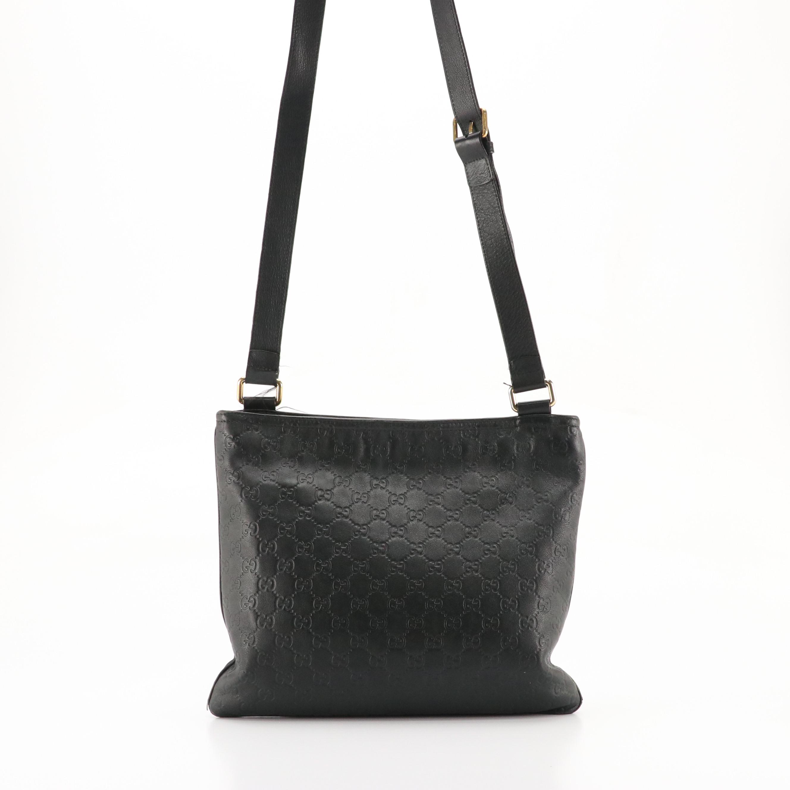 Gucci Zippered Crossbody Messenger Bag in Black Guccissima Calfskin Leather