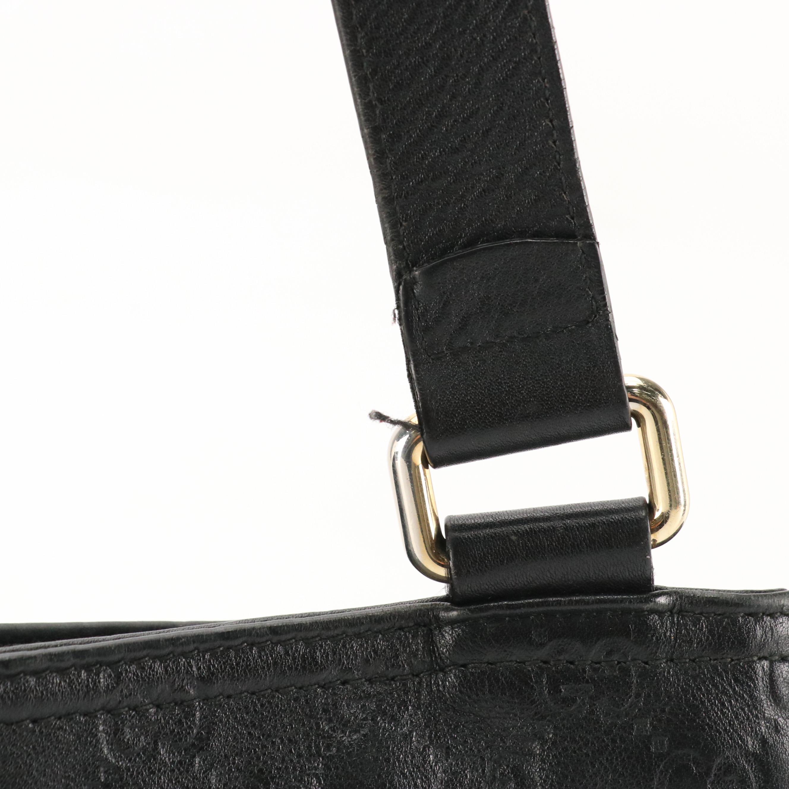 Gucci Zippered Crossbody Messenger Bag in Black Guccissima Calfskin Leather