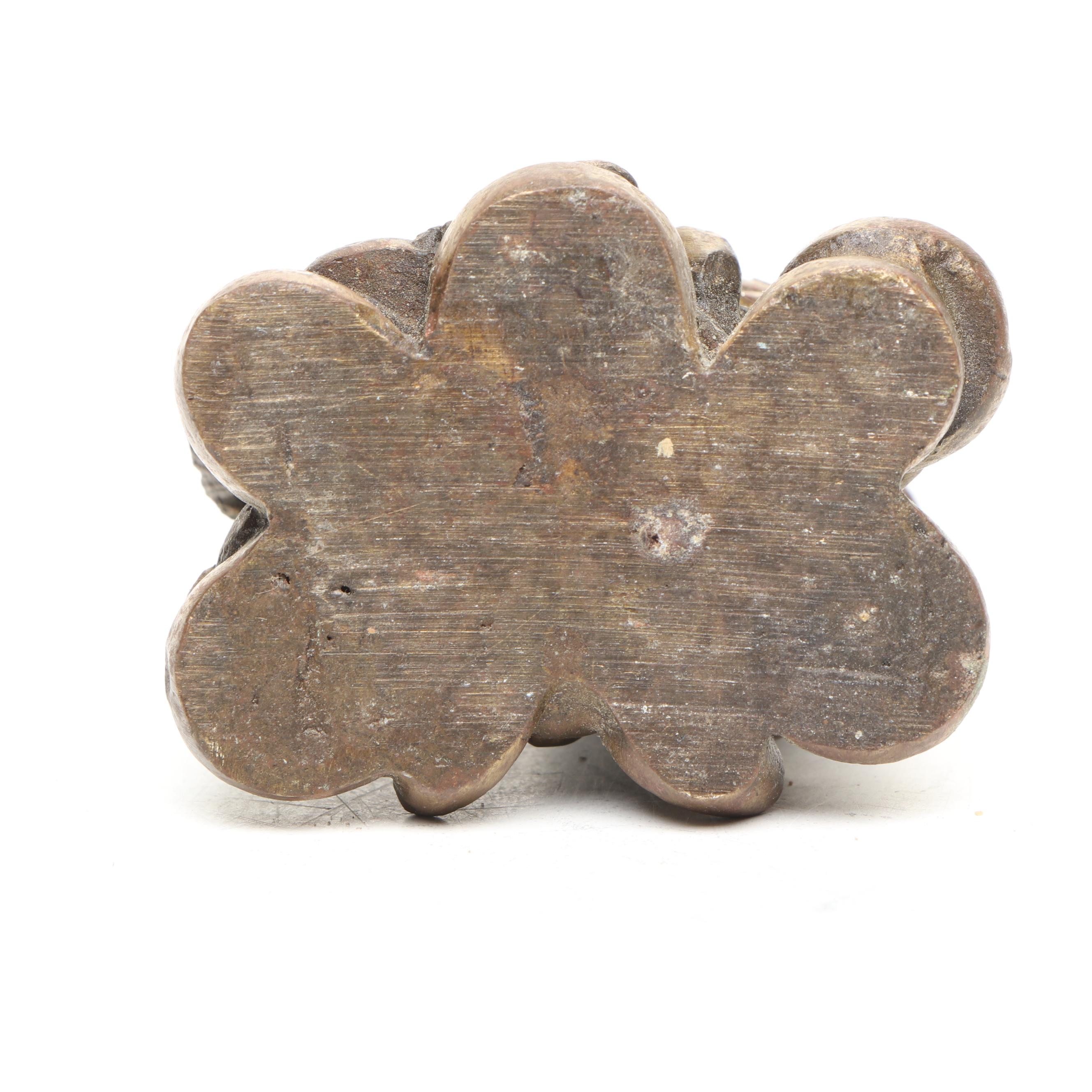 Brass Qilin on Coins, with Verdigris Qilin and Black Resin Guardian Lion