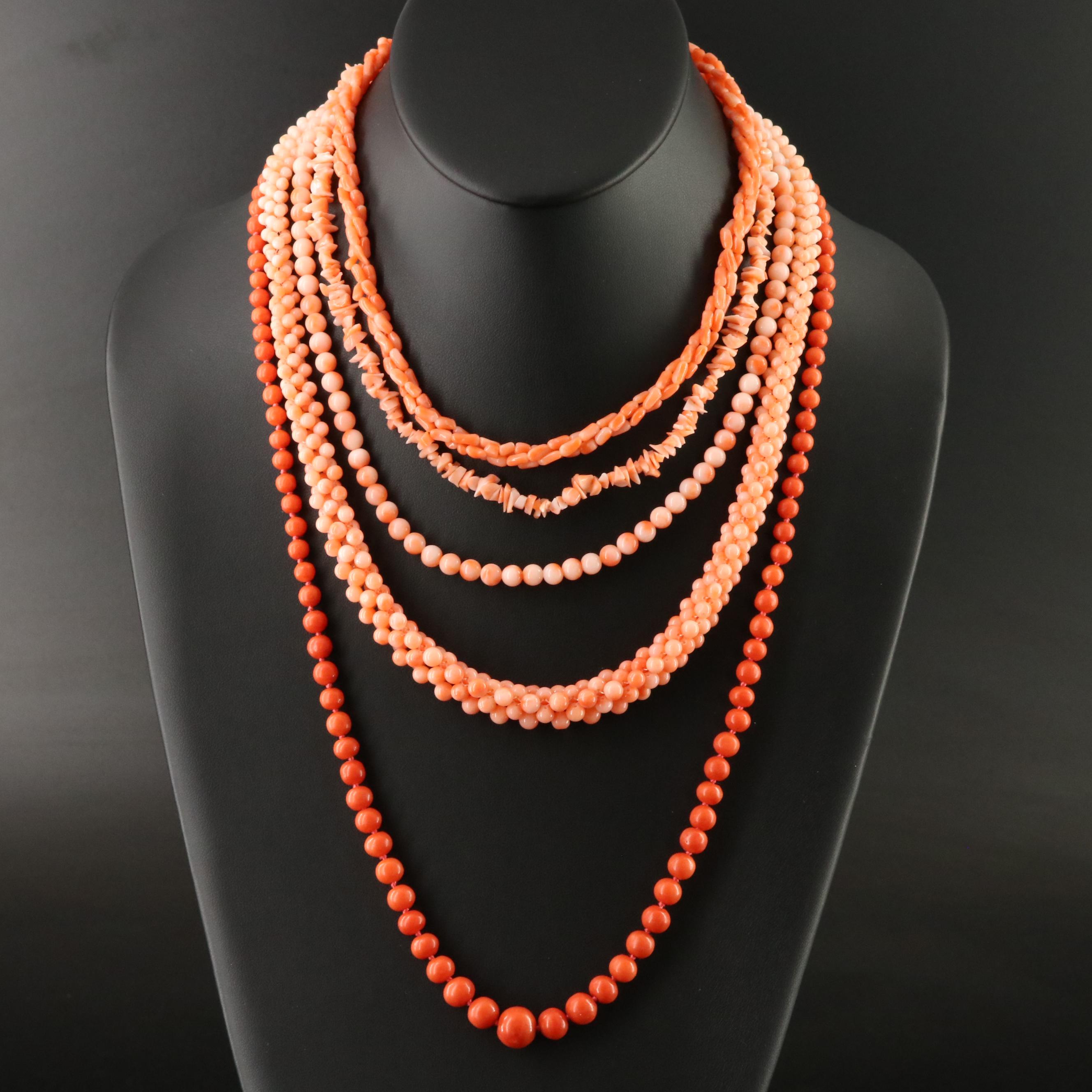 Coral Necklace Collection Including 14K and Sterling
