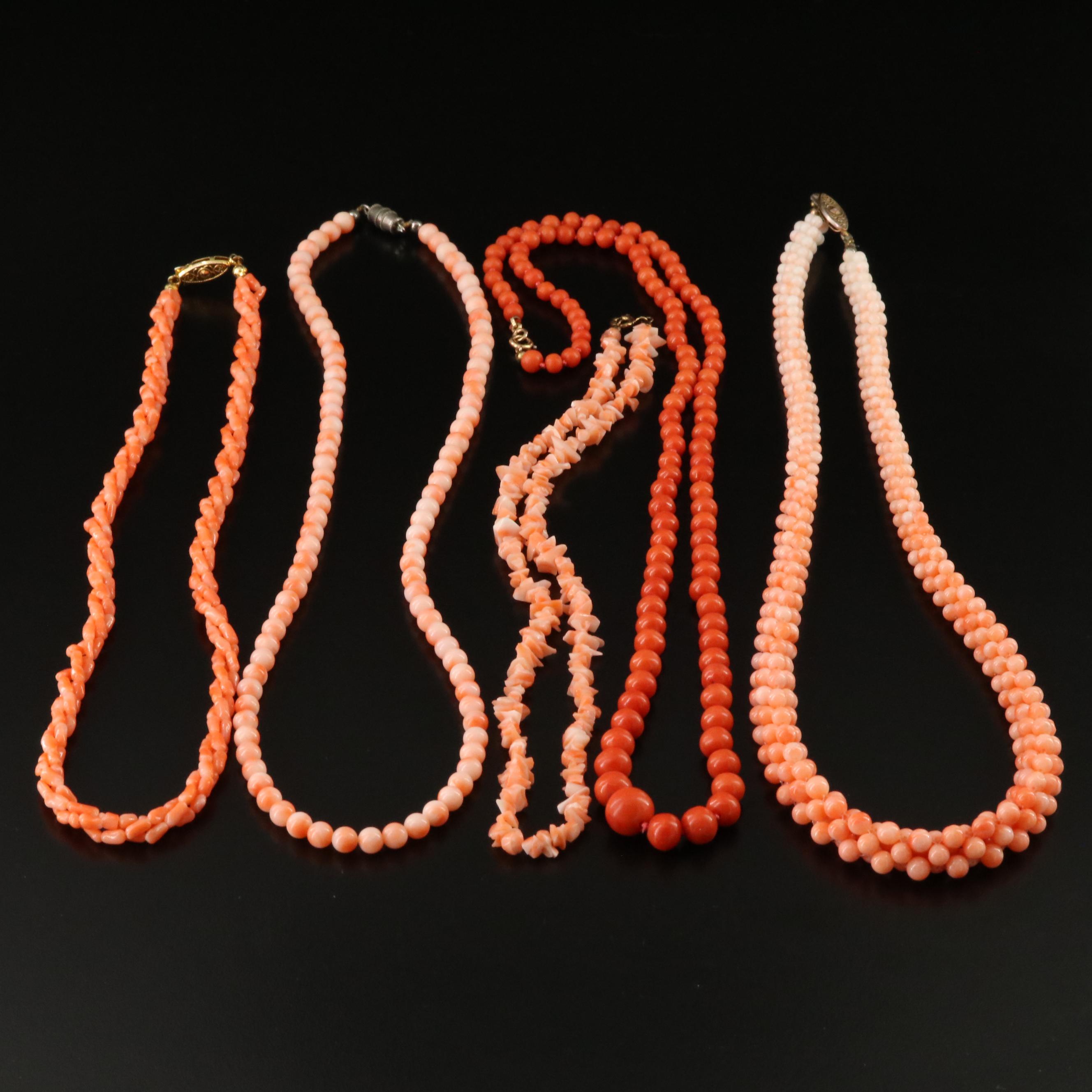 Coral Necklace Collection Including 14K and Sterling