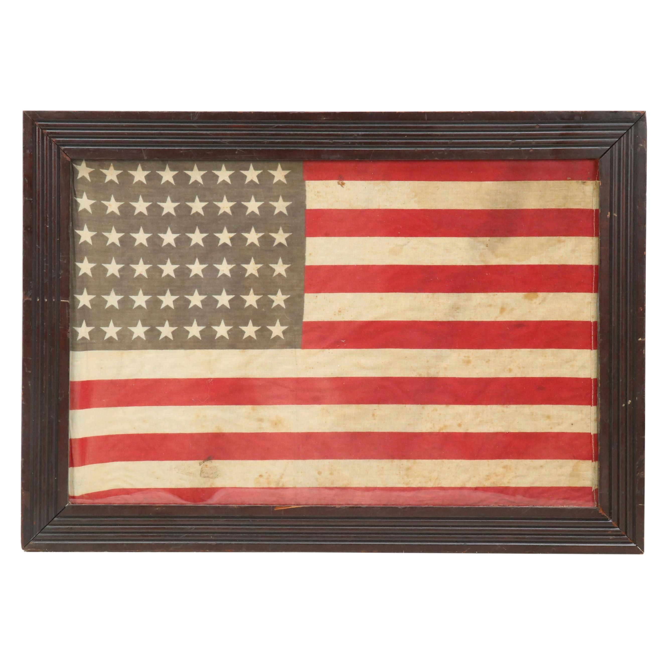 48-Star American Flag in Frame, Early to Mid-20th Century