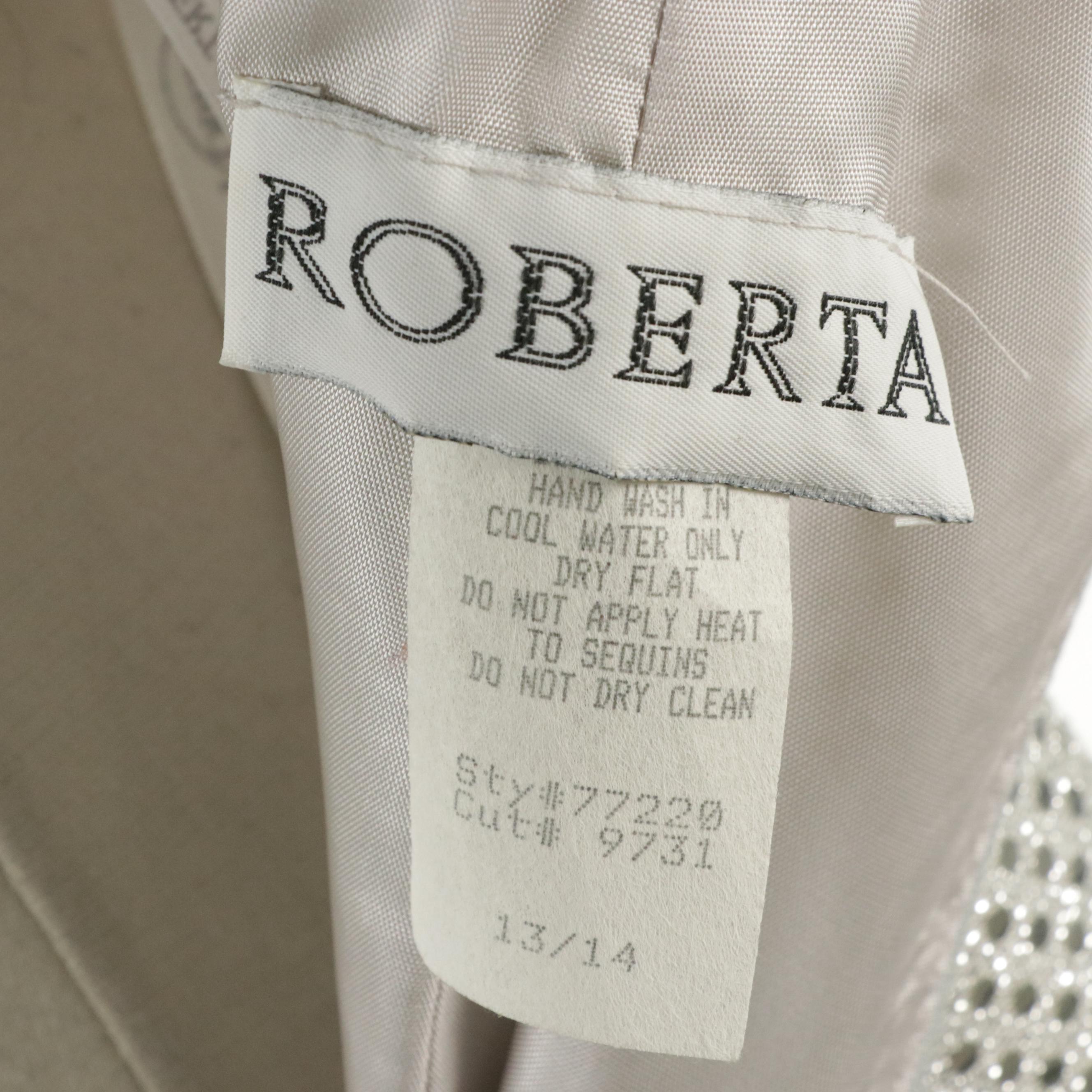 Roberta Silver Metallic Sequined Halter Dress with Back Split Hemline