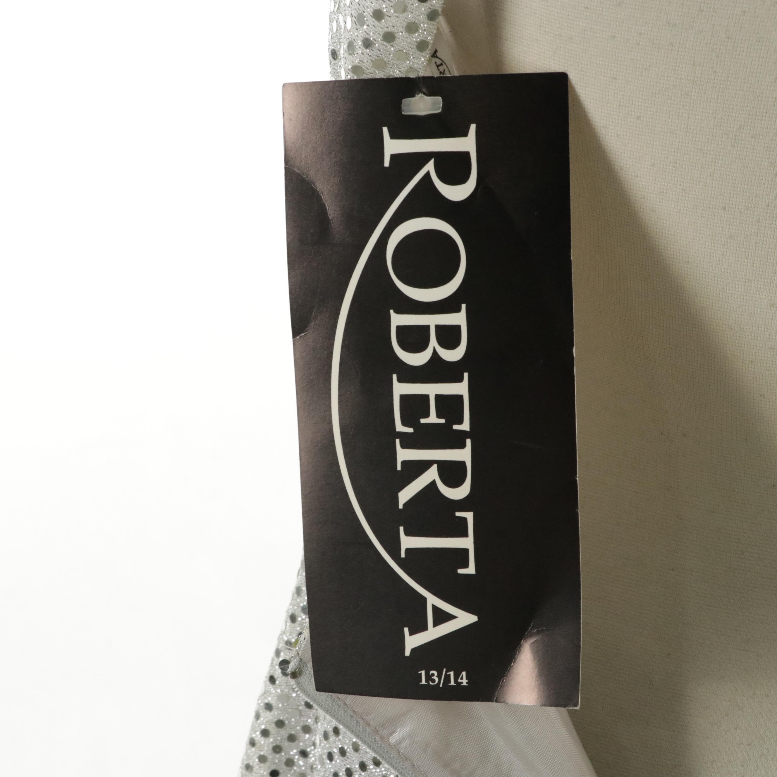 Roberta Silver Metallic Sequined Halter Dress with Back Split Hemline