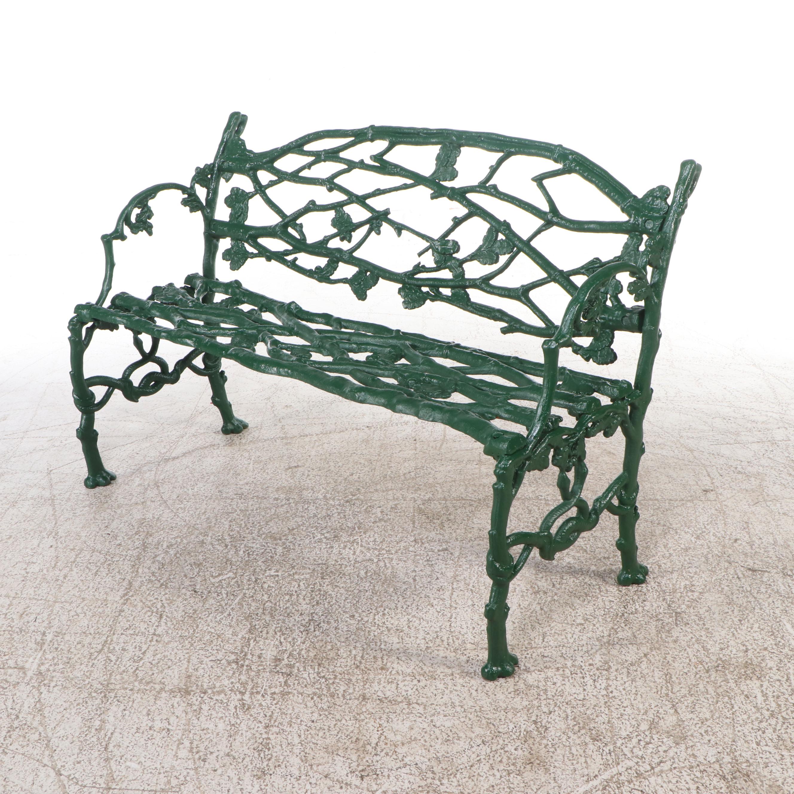Painted Green Cast Iron Bench