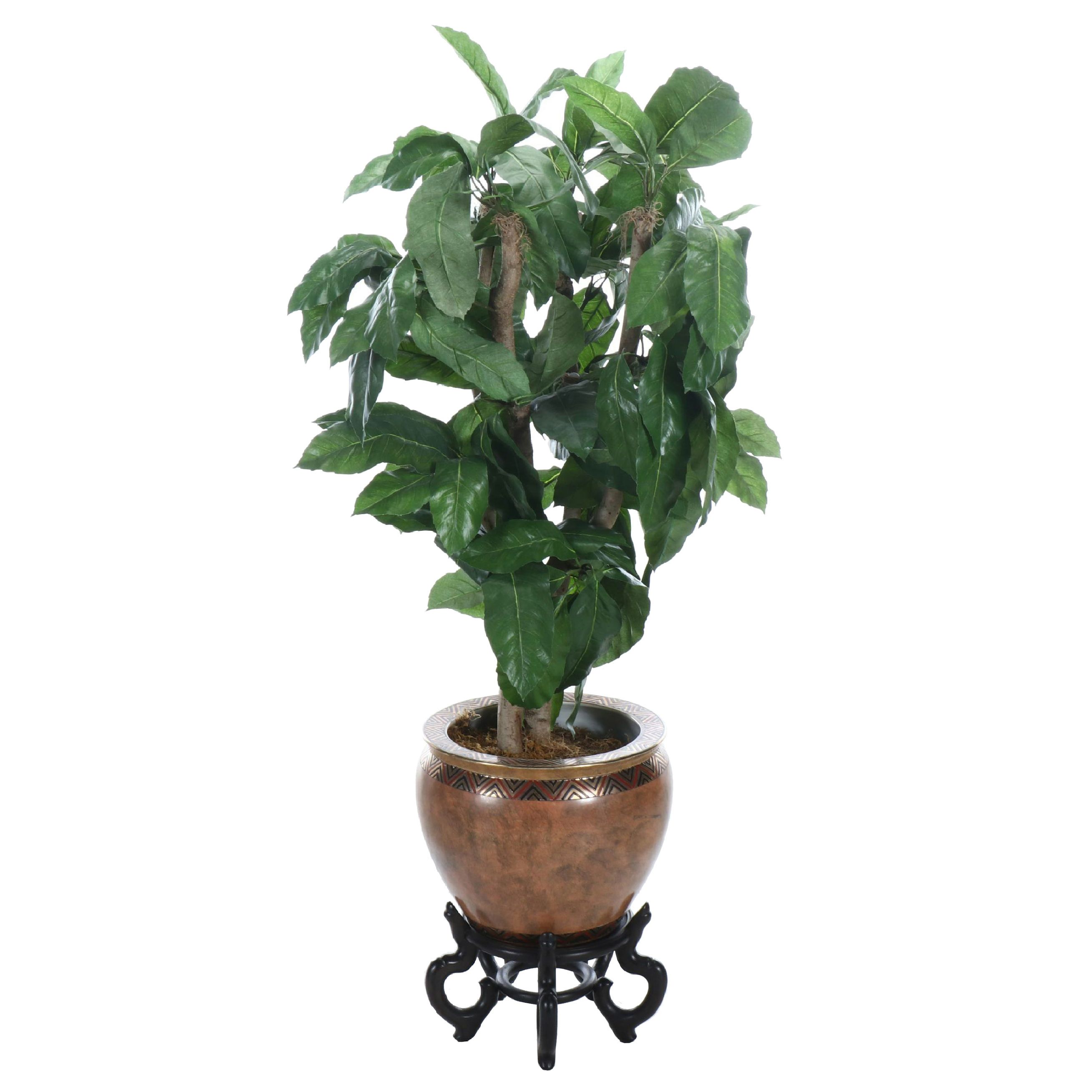 Artificial Umbrella Tree With Bird Nest in Ceramic Fishbowl Planter, Stand