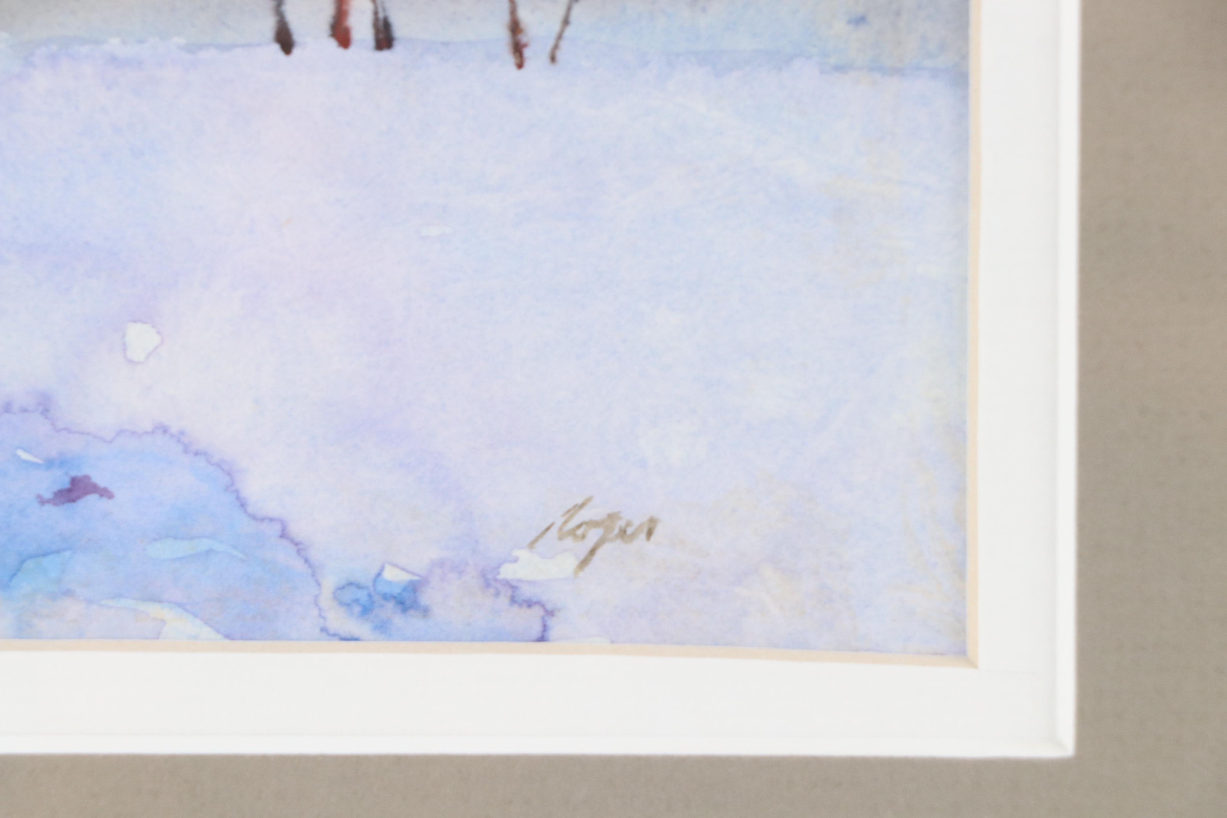 Roger Haas Watercolor Painting of Snowy Landscape With Buggy