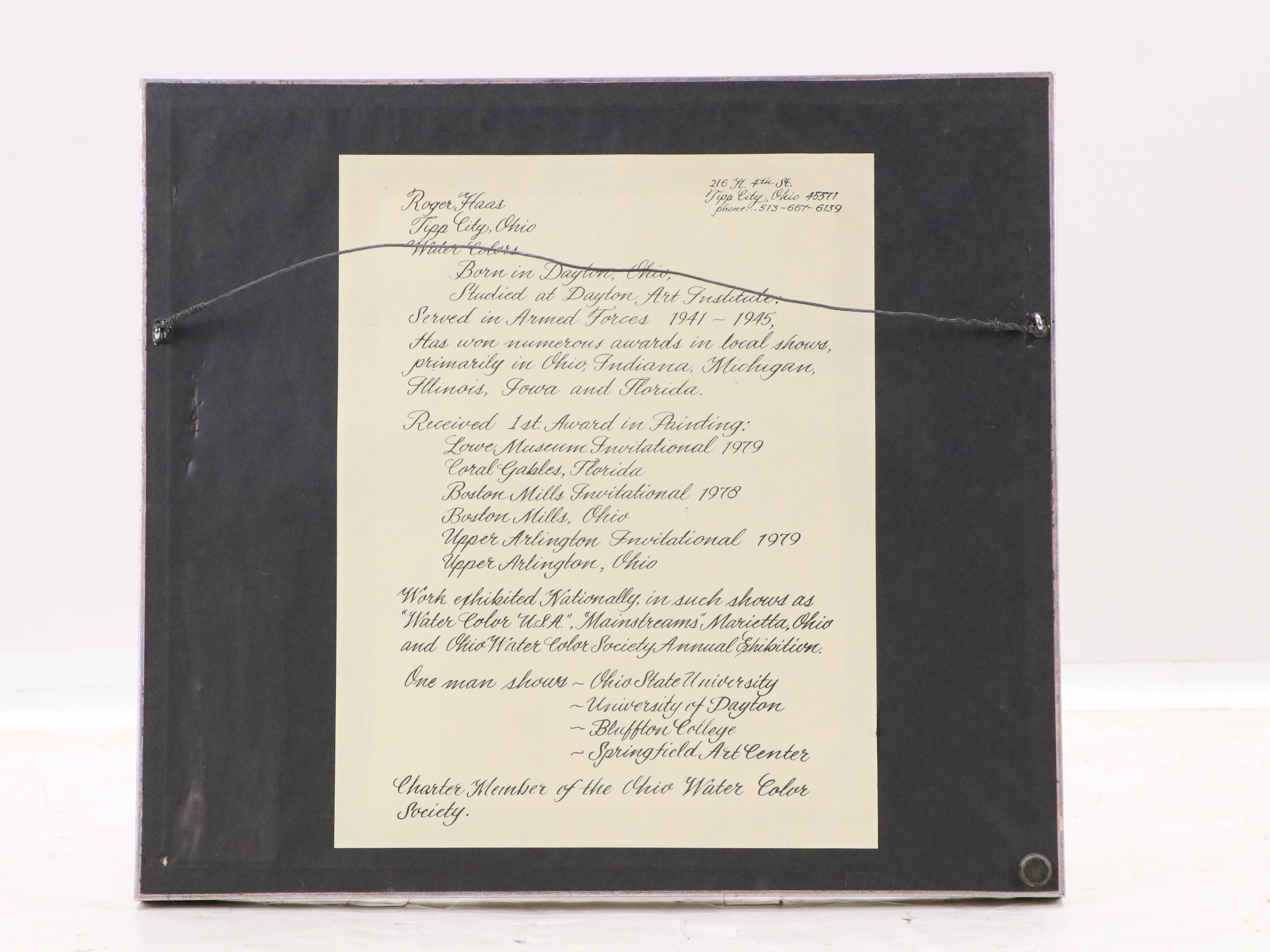 Roger Haas Watercolor Painting of Snowy Landscape With Buggy