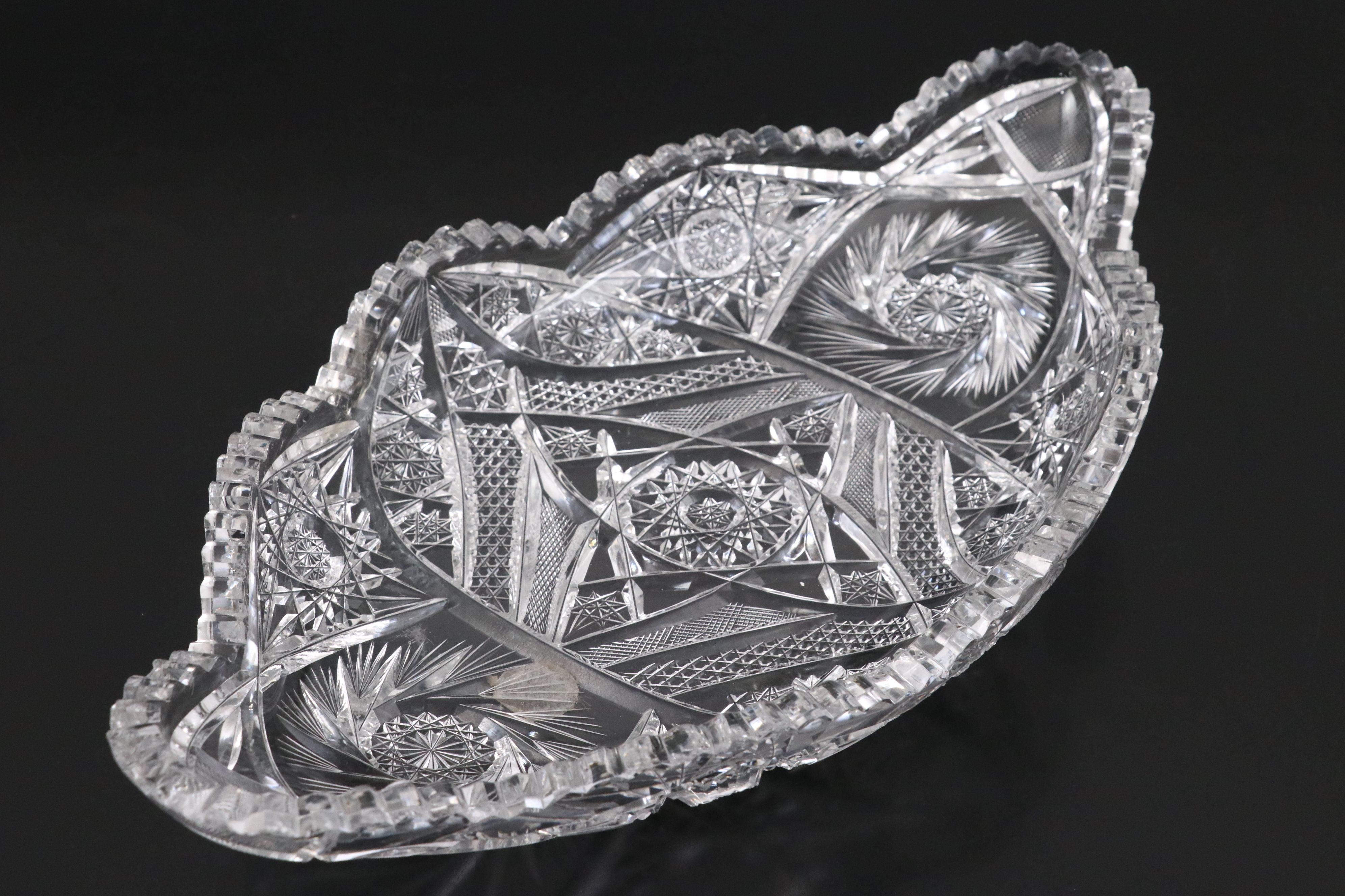 American Brilliant Cut Crystal Celery Dish with Cruet and Other Crystal Décor