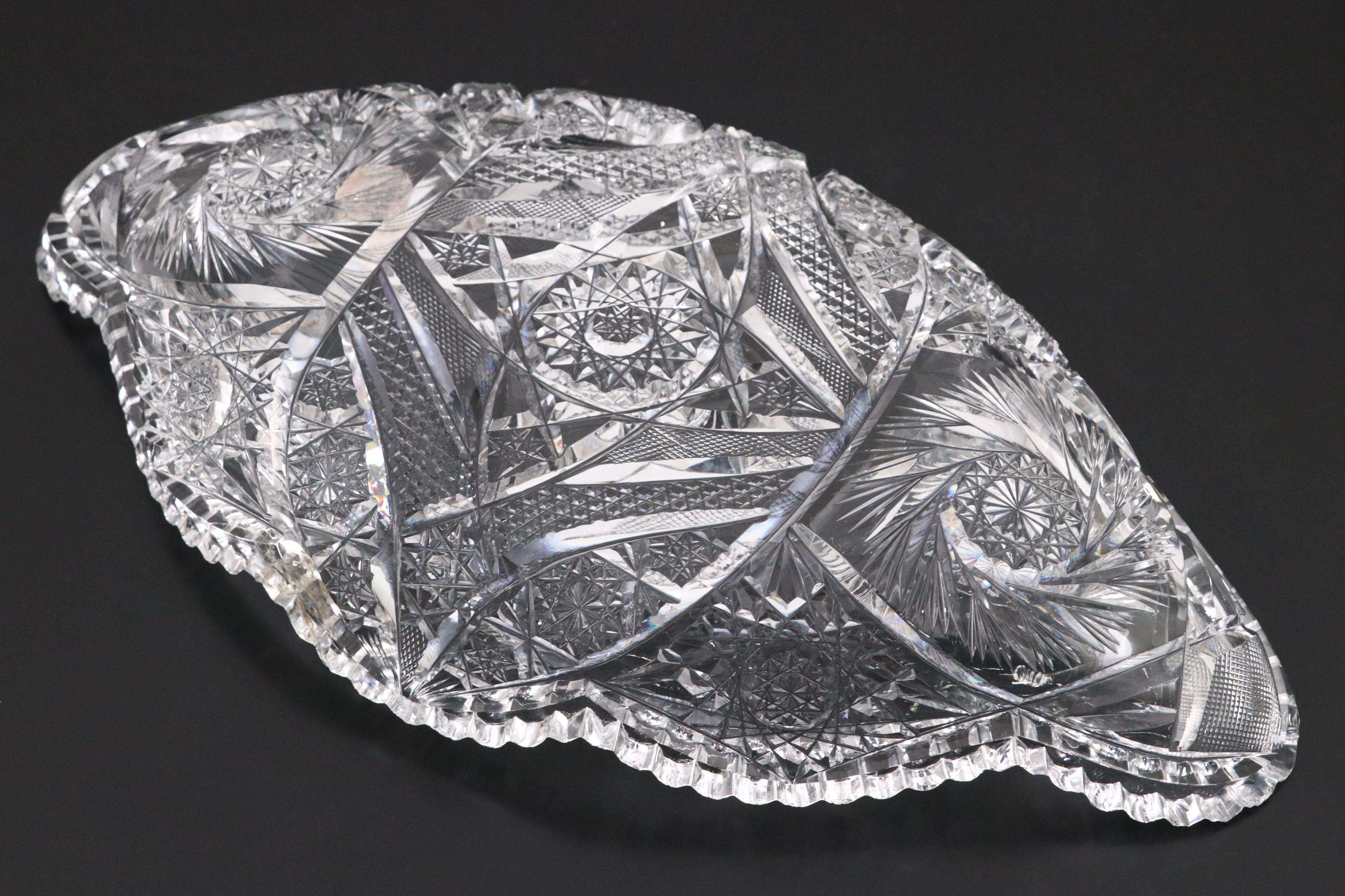 American Brilliant Cut Crystal Celery Dish with Cruet and Other Crystal Décor