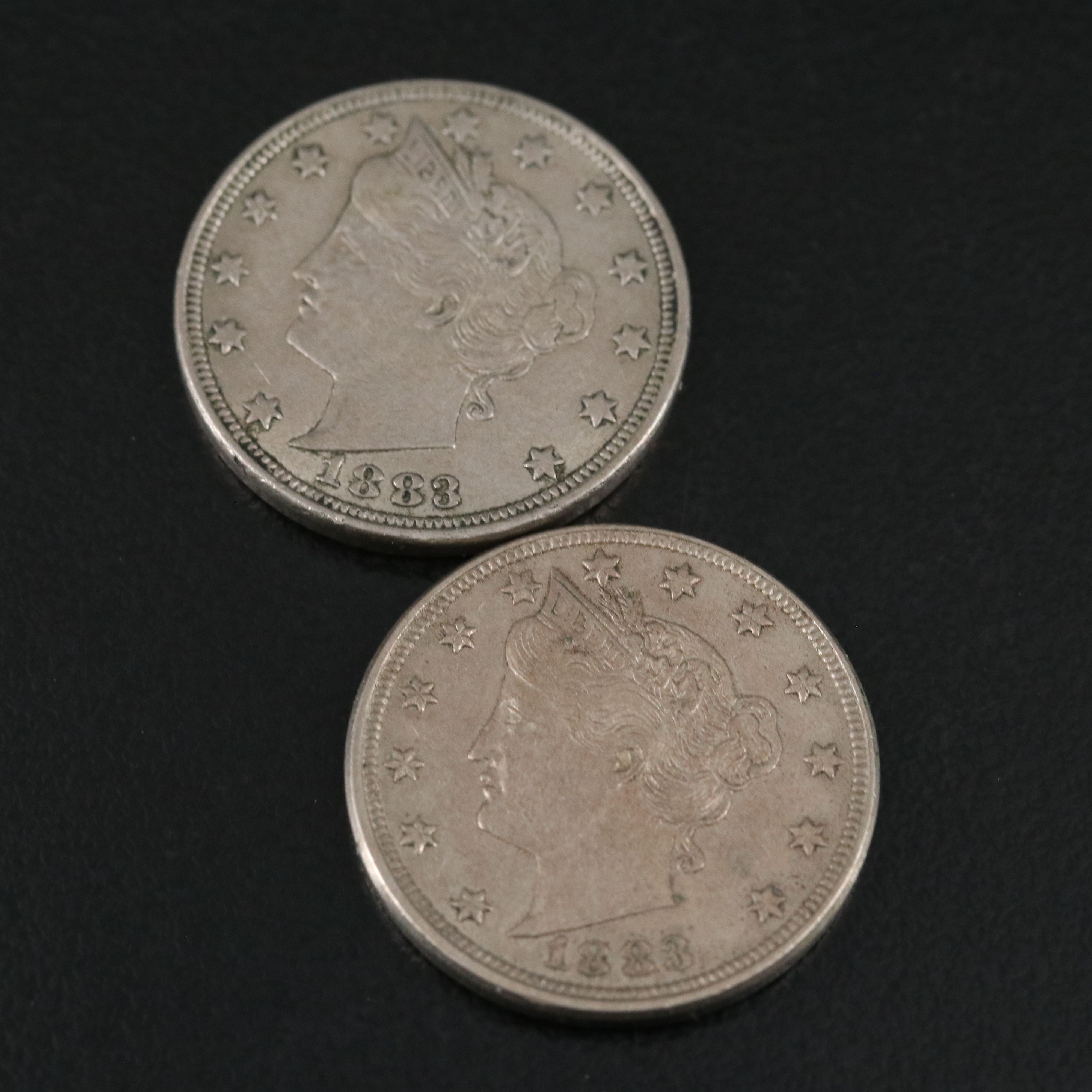 Eight Liberty Nickels with Light Wear
