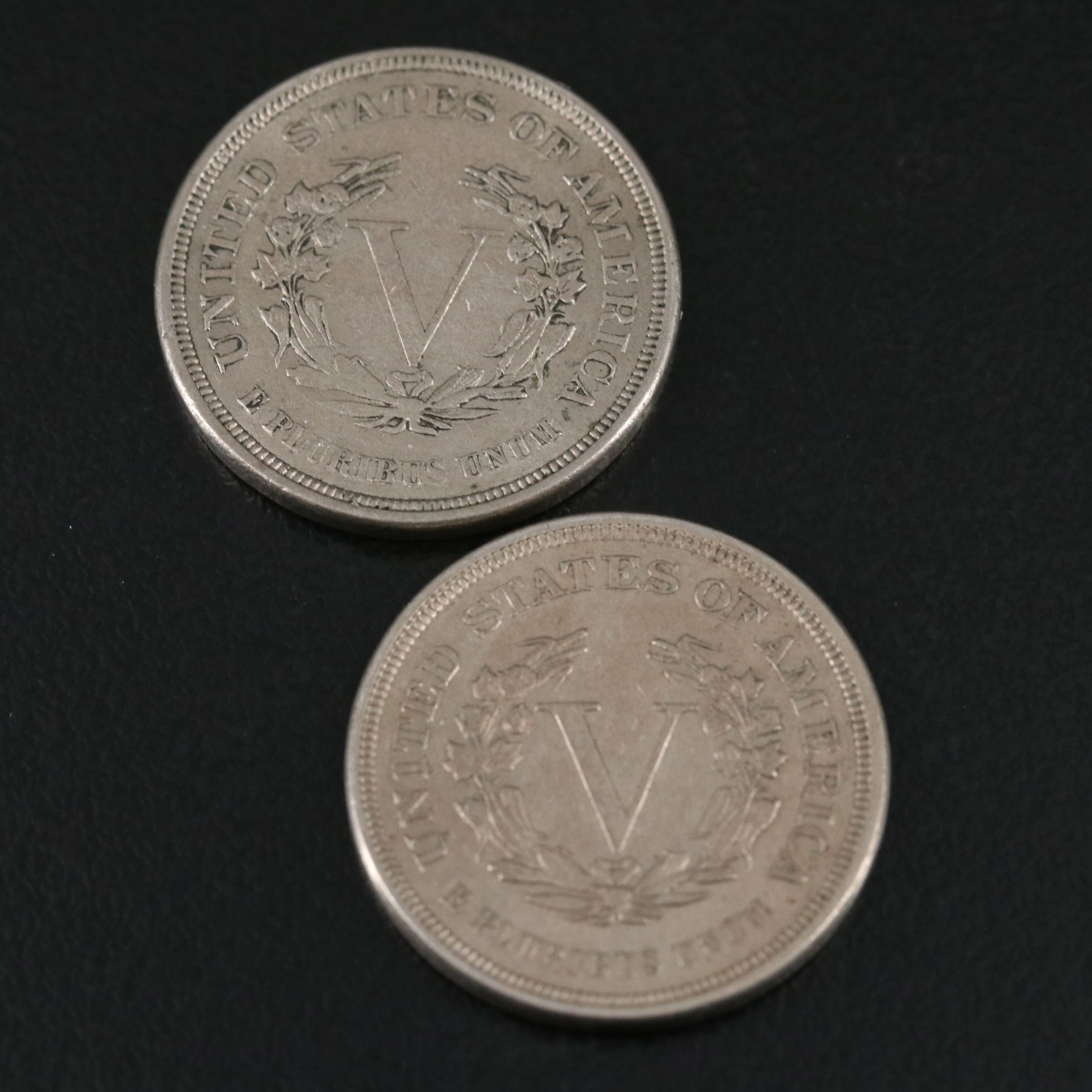 Eight Liberty Nickels with Light Wear