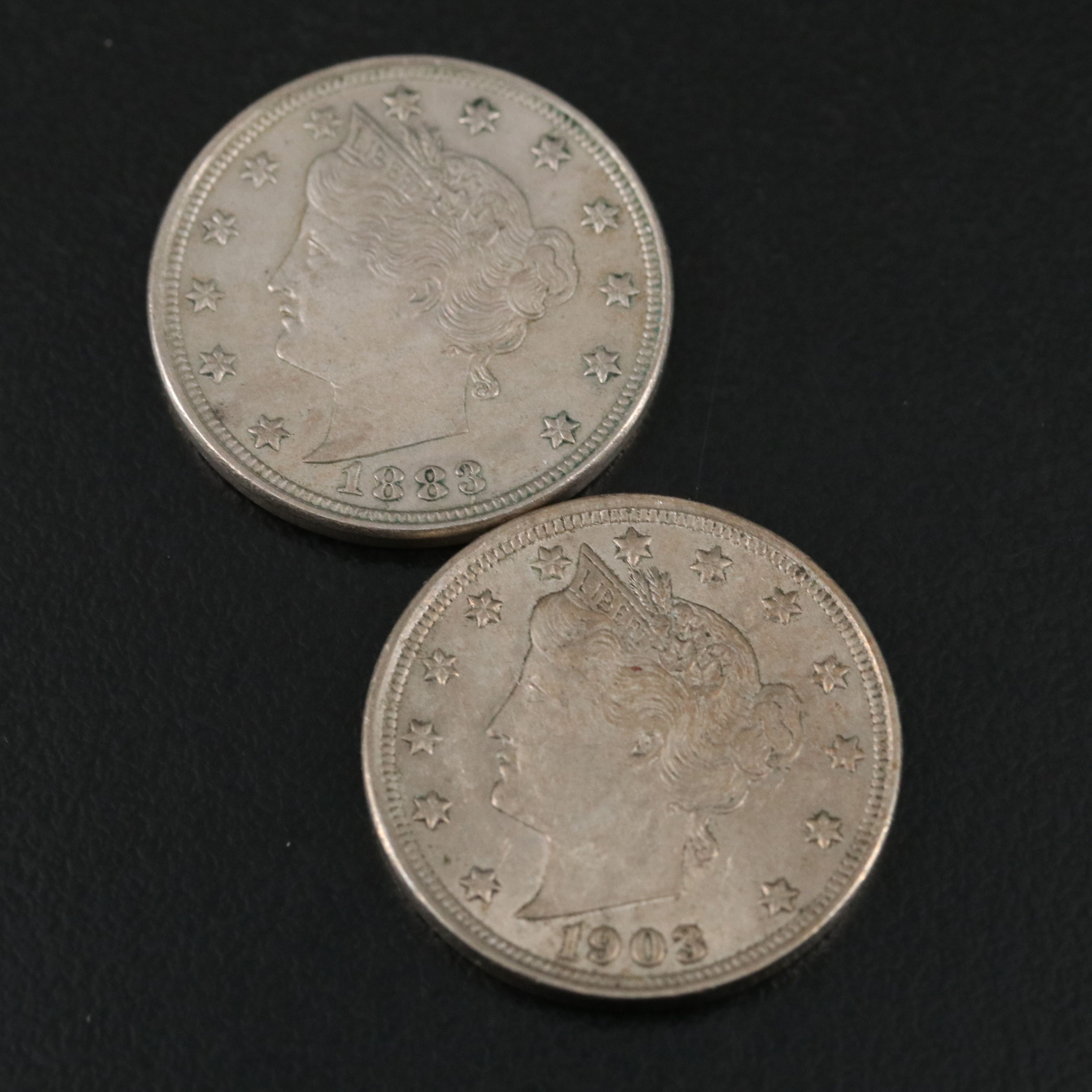 Eight Liberty Nickels with Light Wear