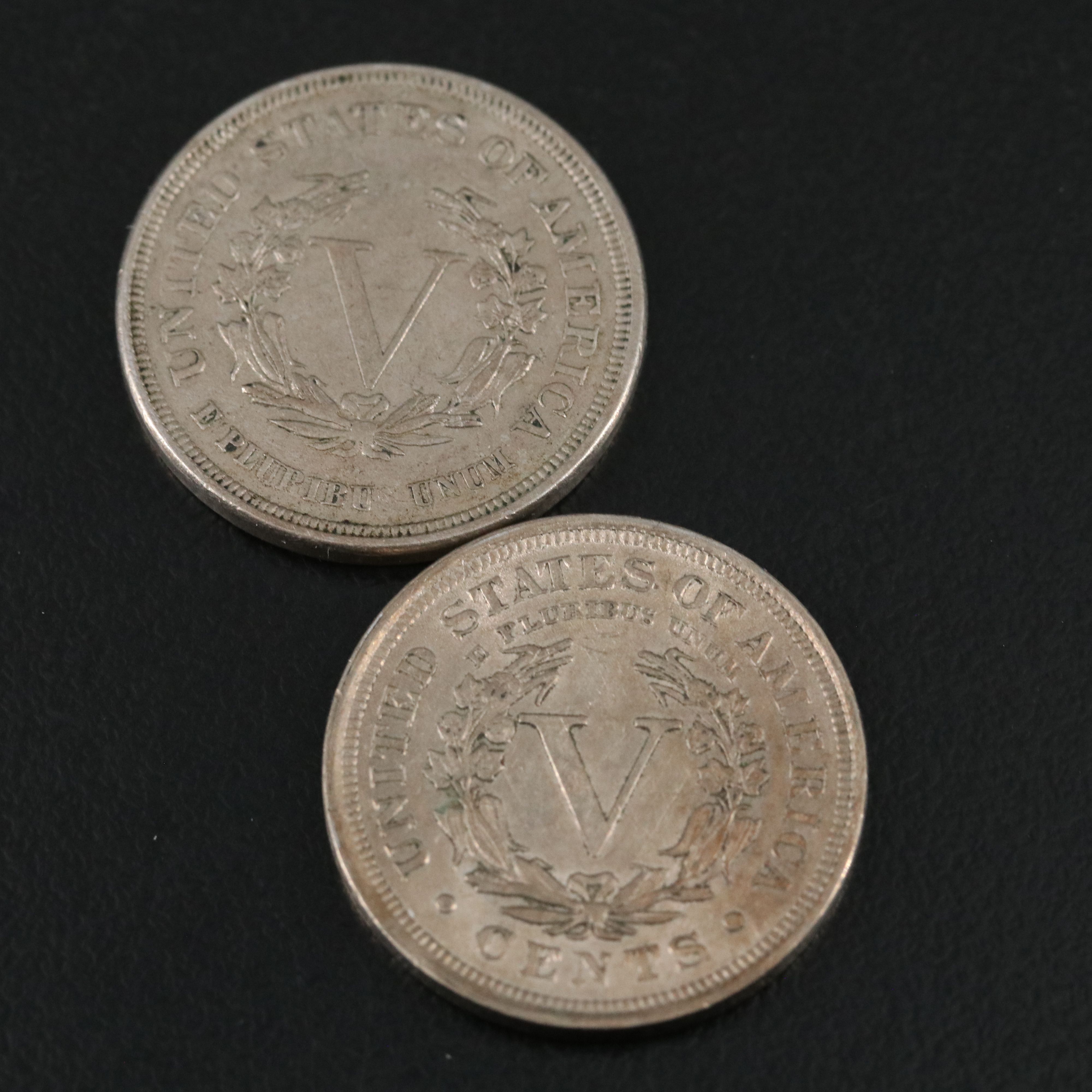 Eight Liberty Nickels with Light Wear