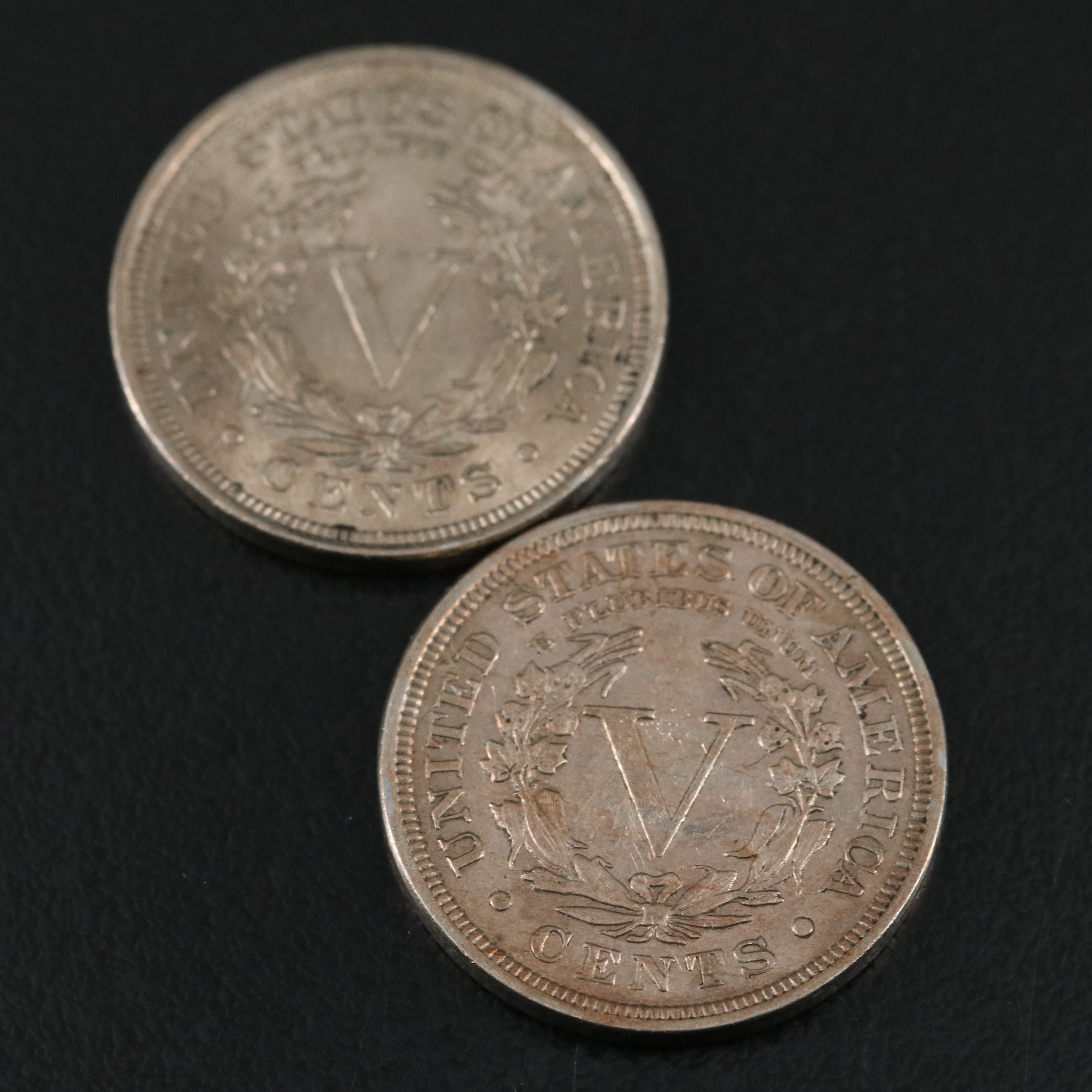 Eight Liberty Nickels with Light Wear