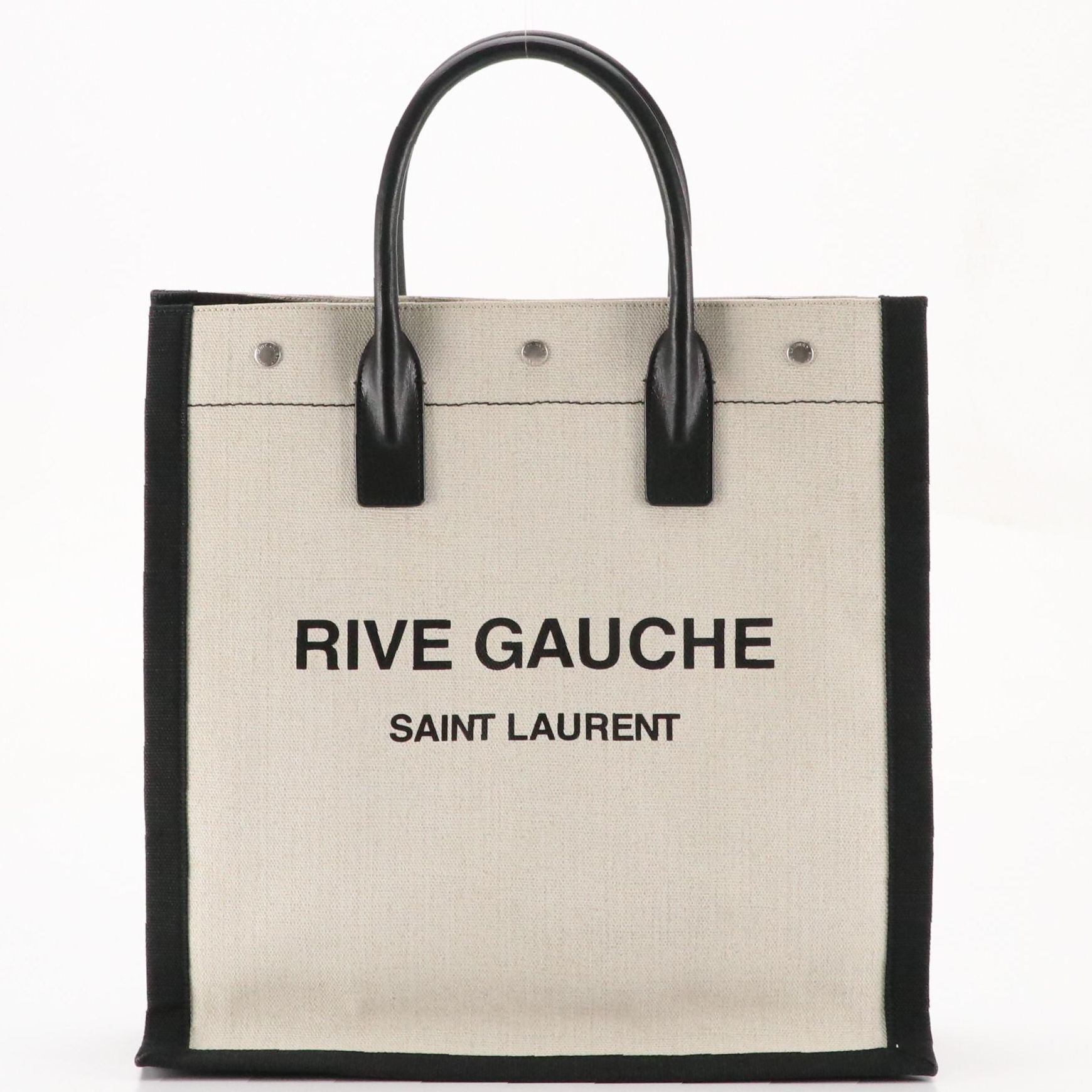 Saint Laurent Rive Gauche Linen Canvas and Lambskin Leather Shopping Tote