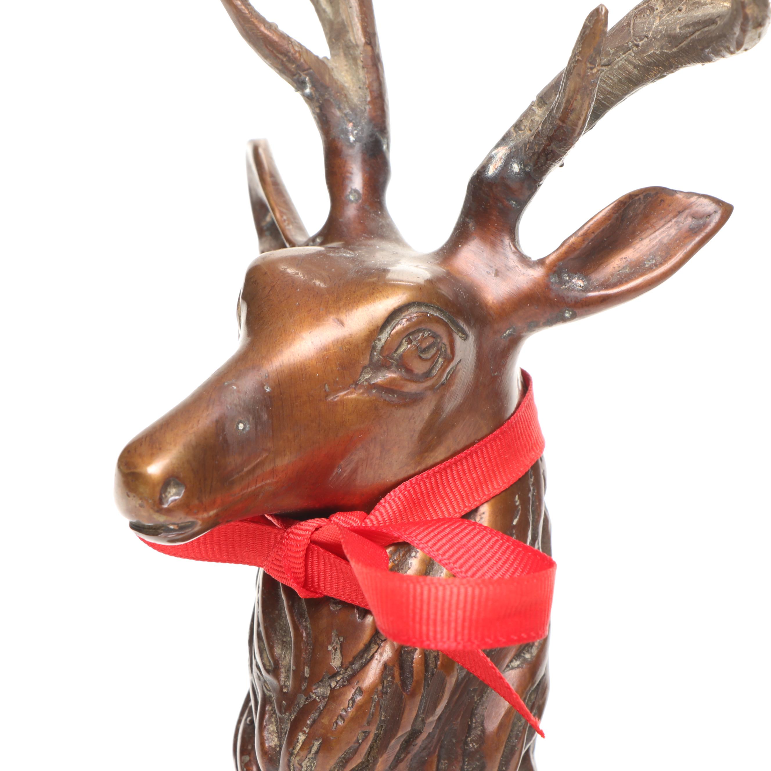 Bronzed Metal and Brass Reindeer Candle Holders