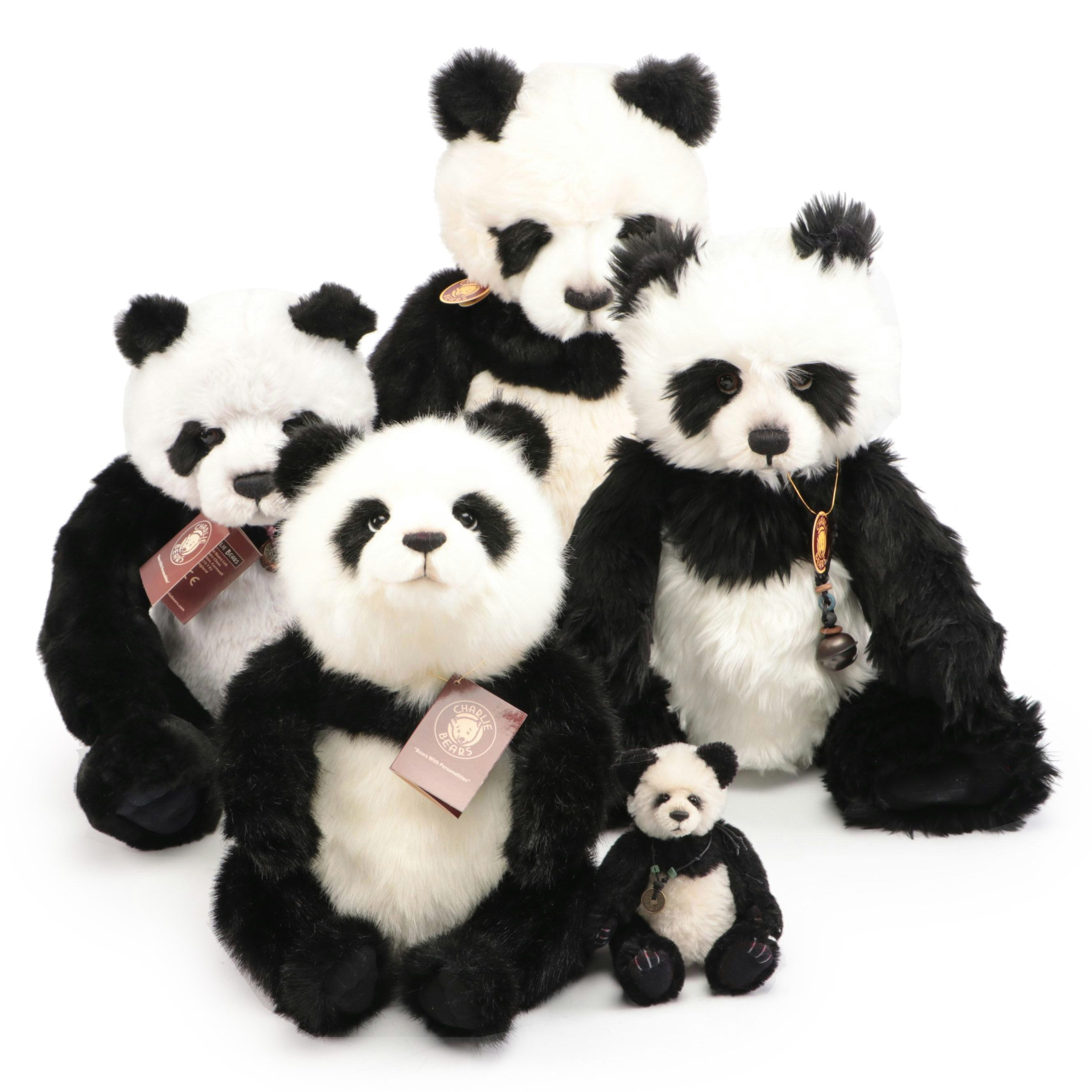 Charlie Bears "Fenella & Faith" with Other Stuffed Panda Bears