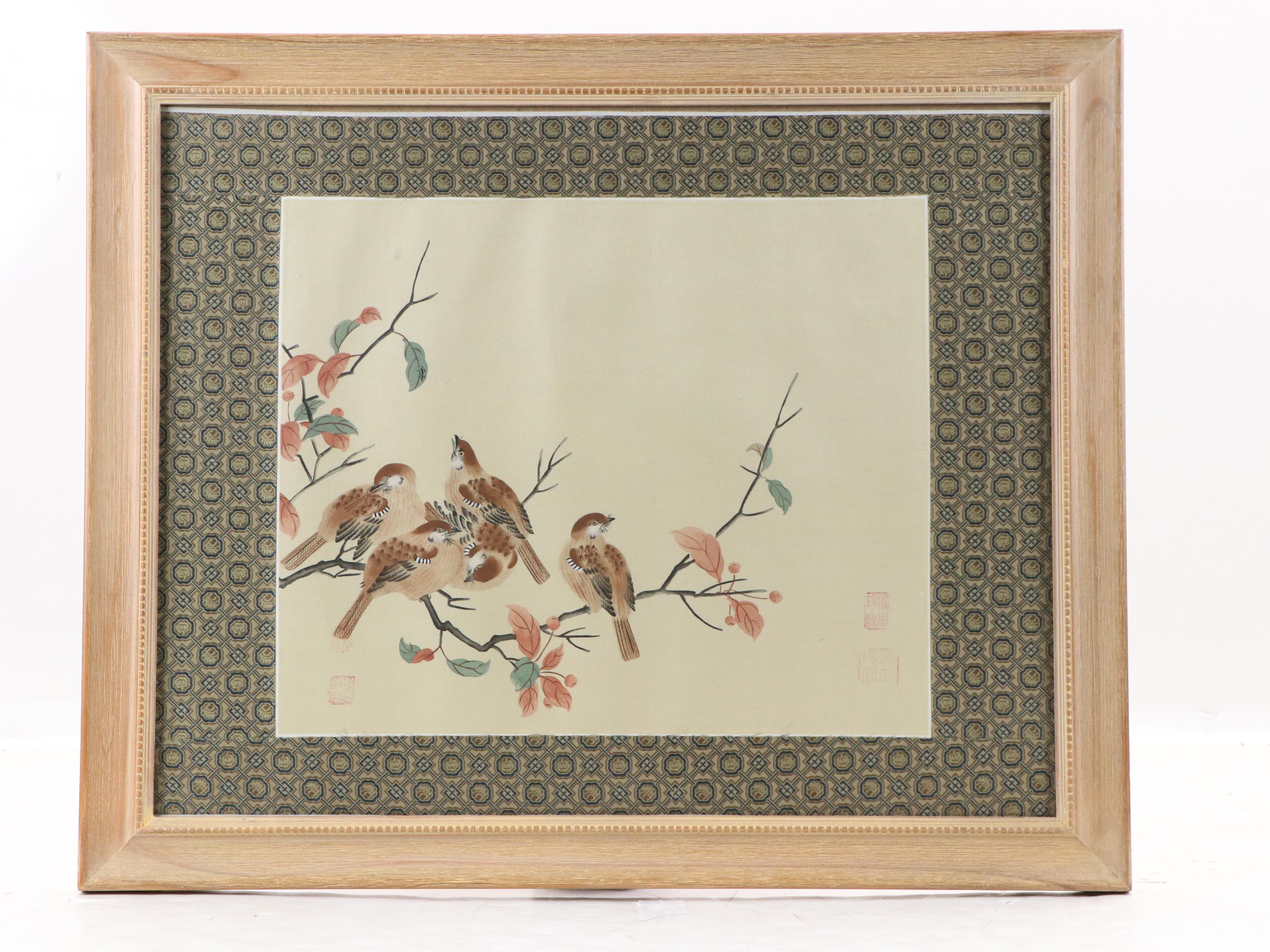 Chinese Ink and Watercolor Paintings of Birds and Vegetation