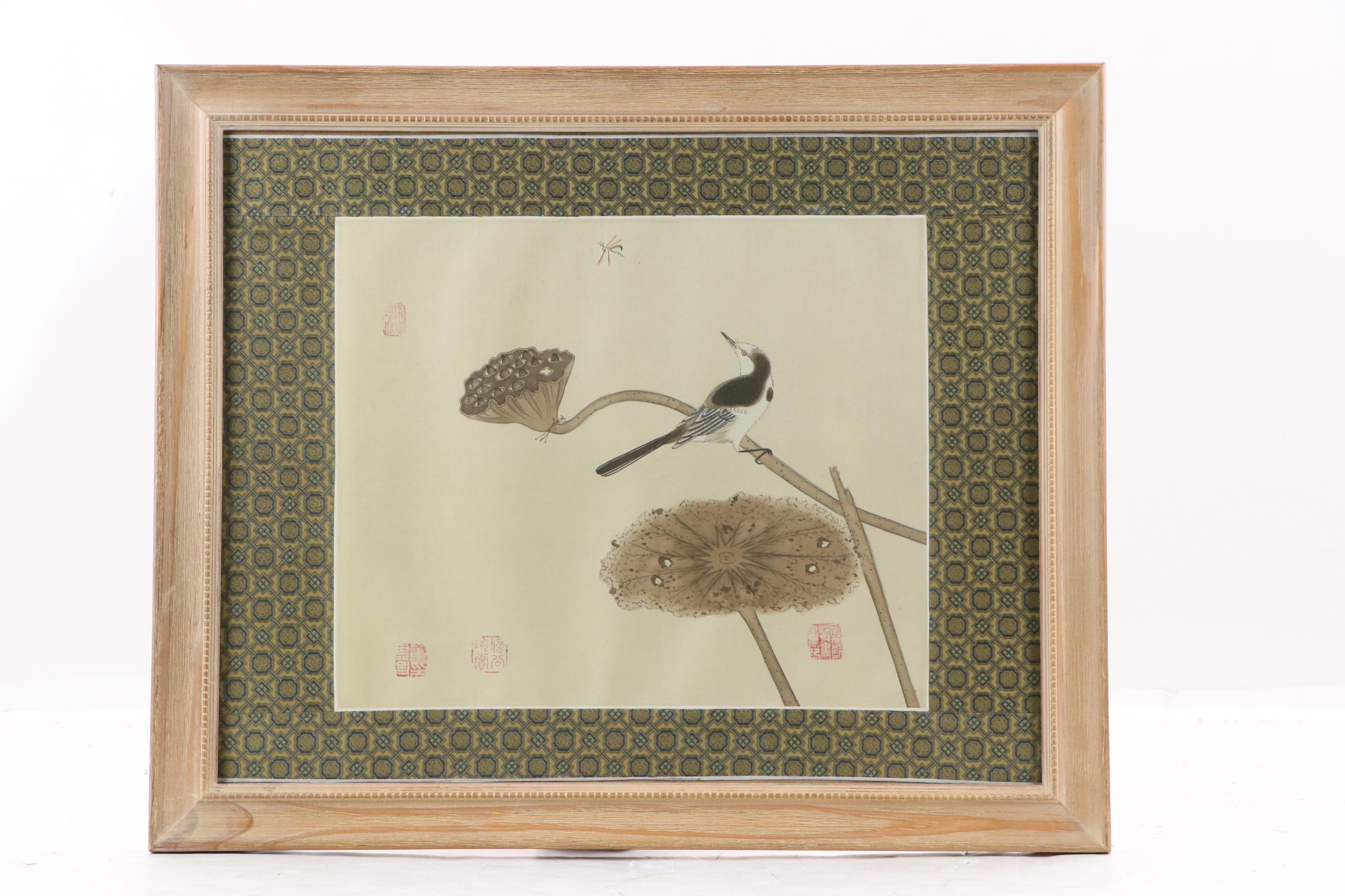 Chinese Ink and Watercolor Paintings of Birds and Vegetation