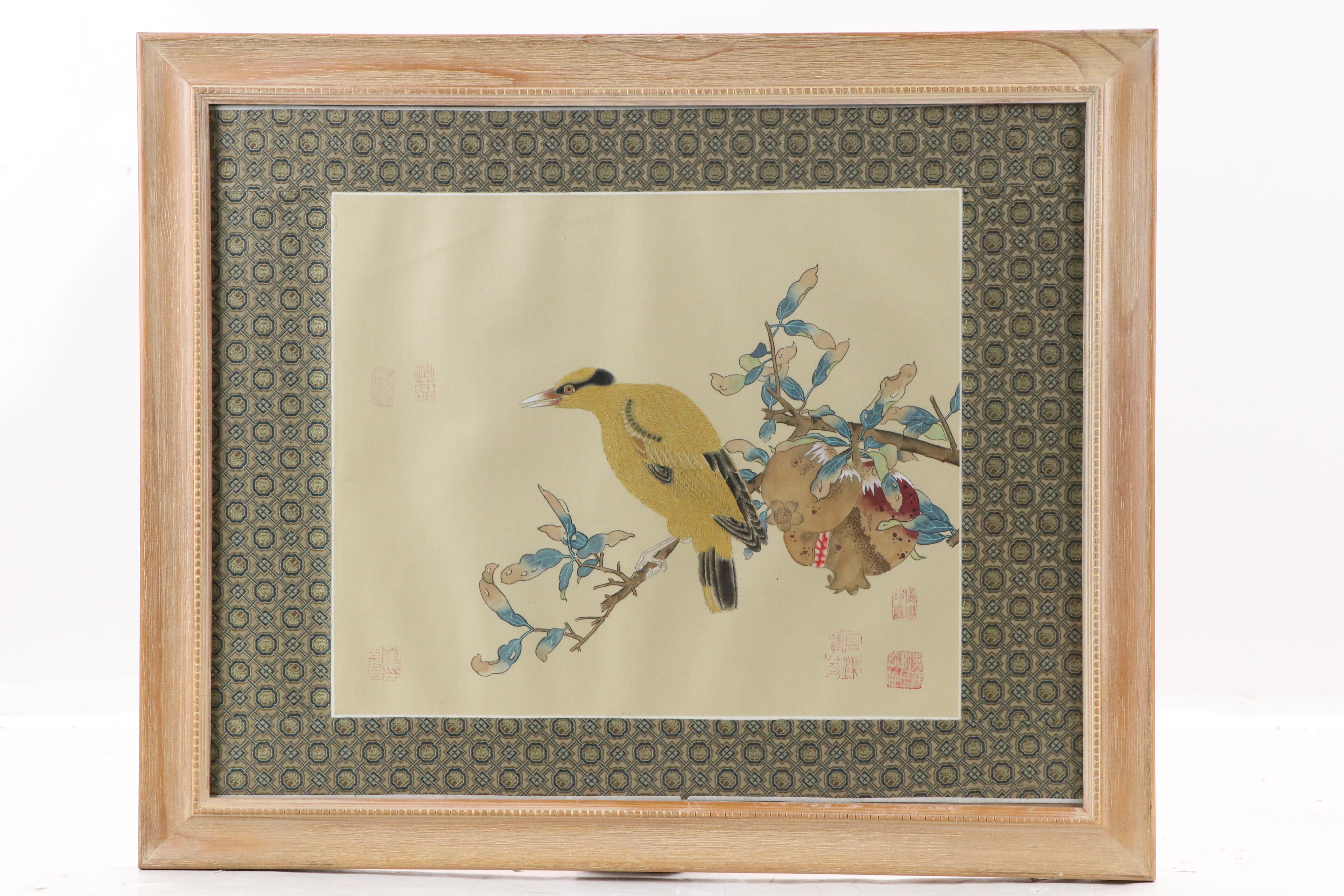 Chinese Ink and Watercolor Paintings of Birds and Vegetation