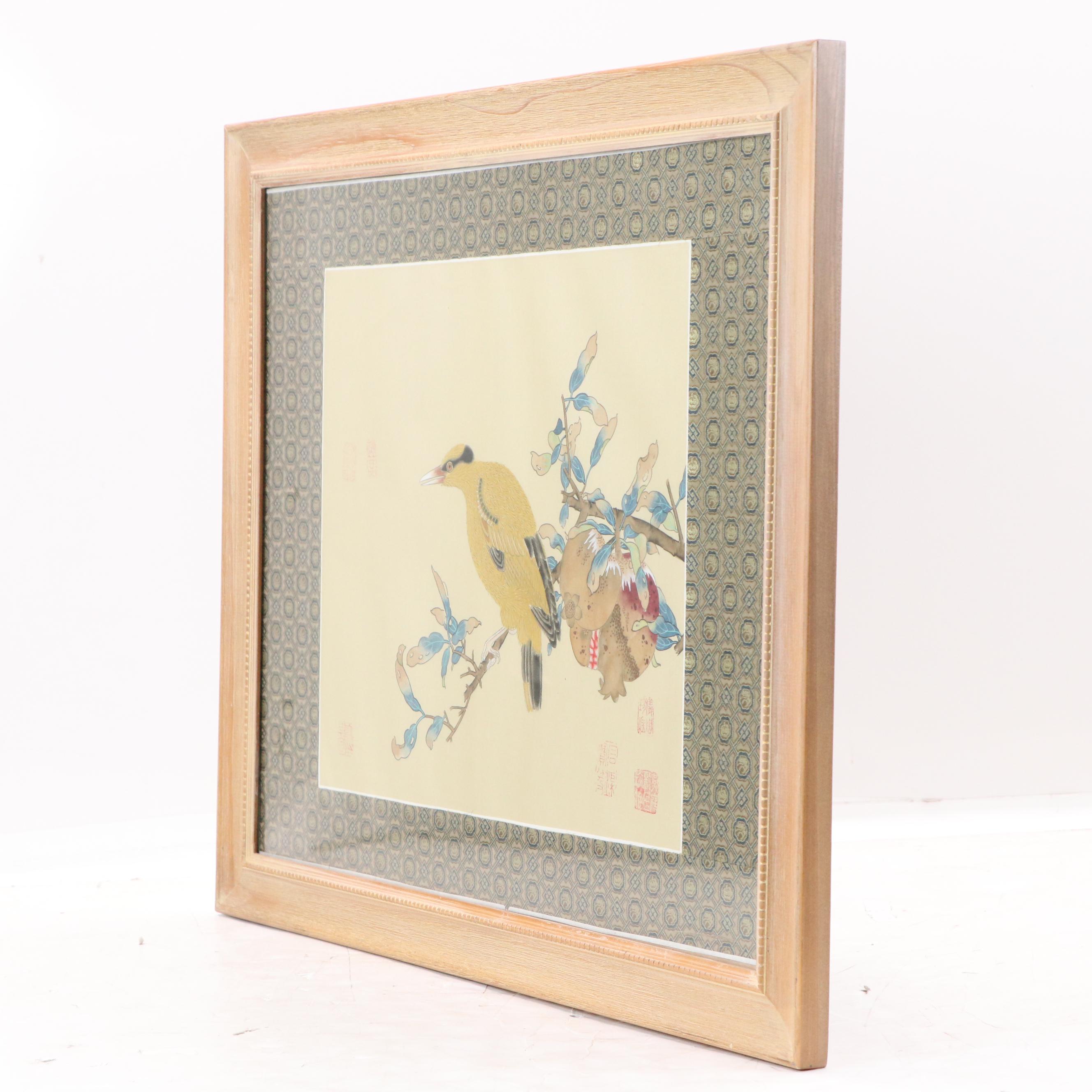 Chinese Ink and Watercolor Paintings of Birds and Vegetation