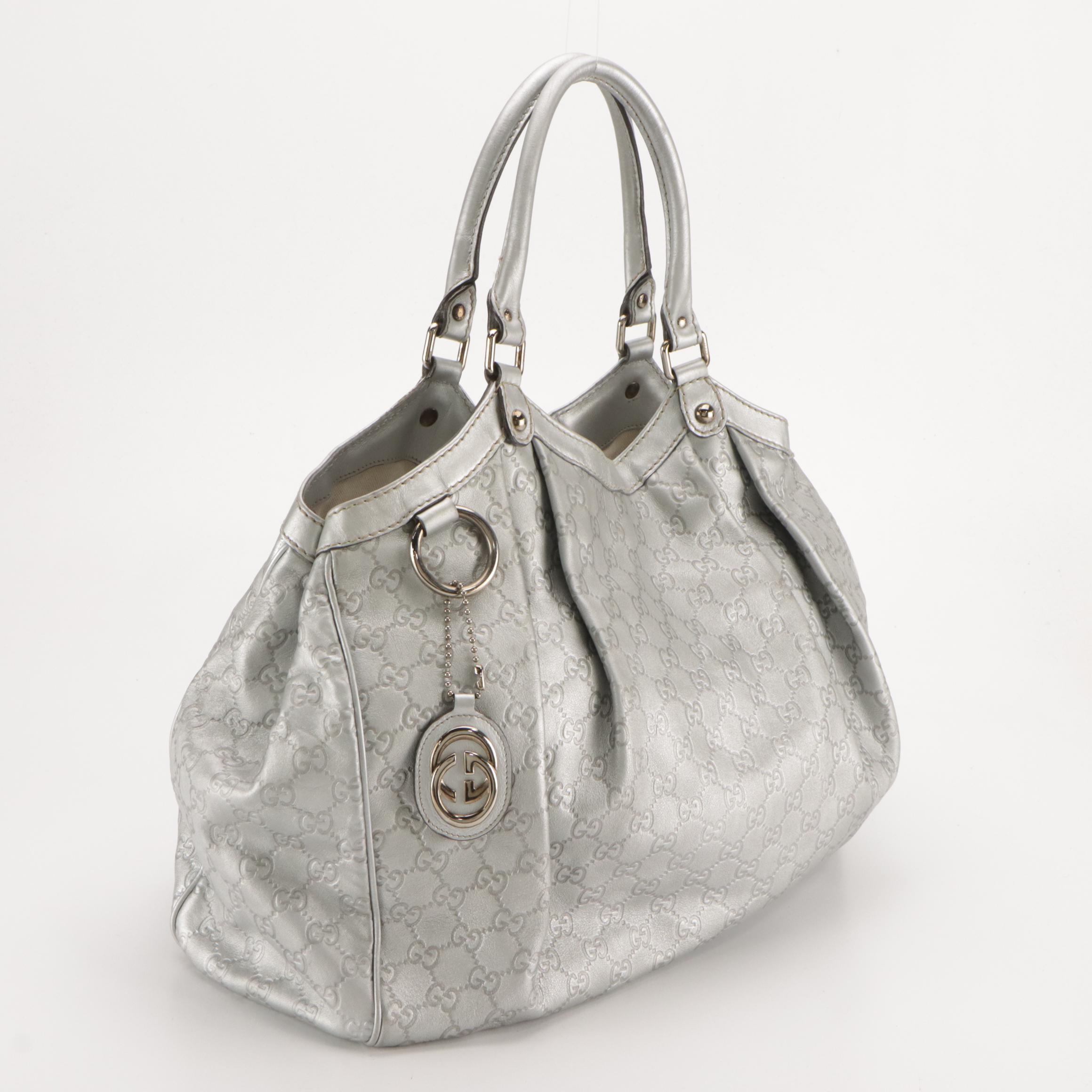 Gucci Large Sukey Hobo Shoulder Bag in Metallic Silver Guccissima Leather