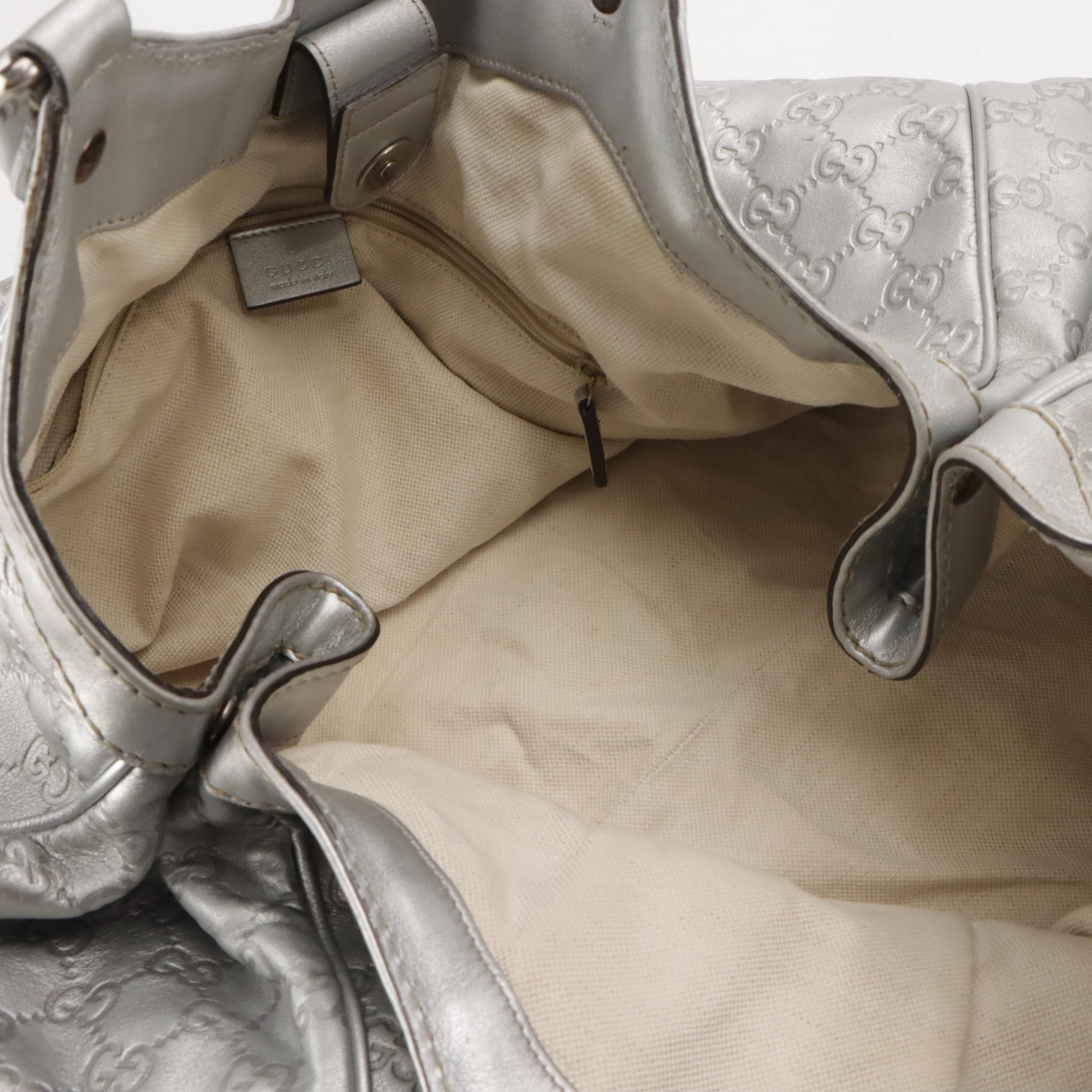Gucci Large Sukey Hobo Shoulder Bag in Metallic Silver Guccissima Leather