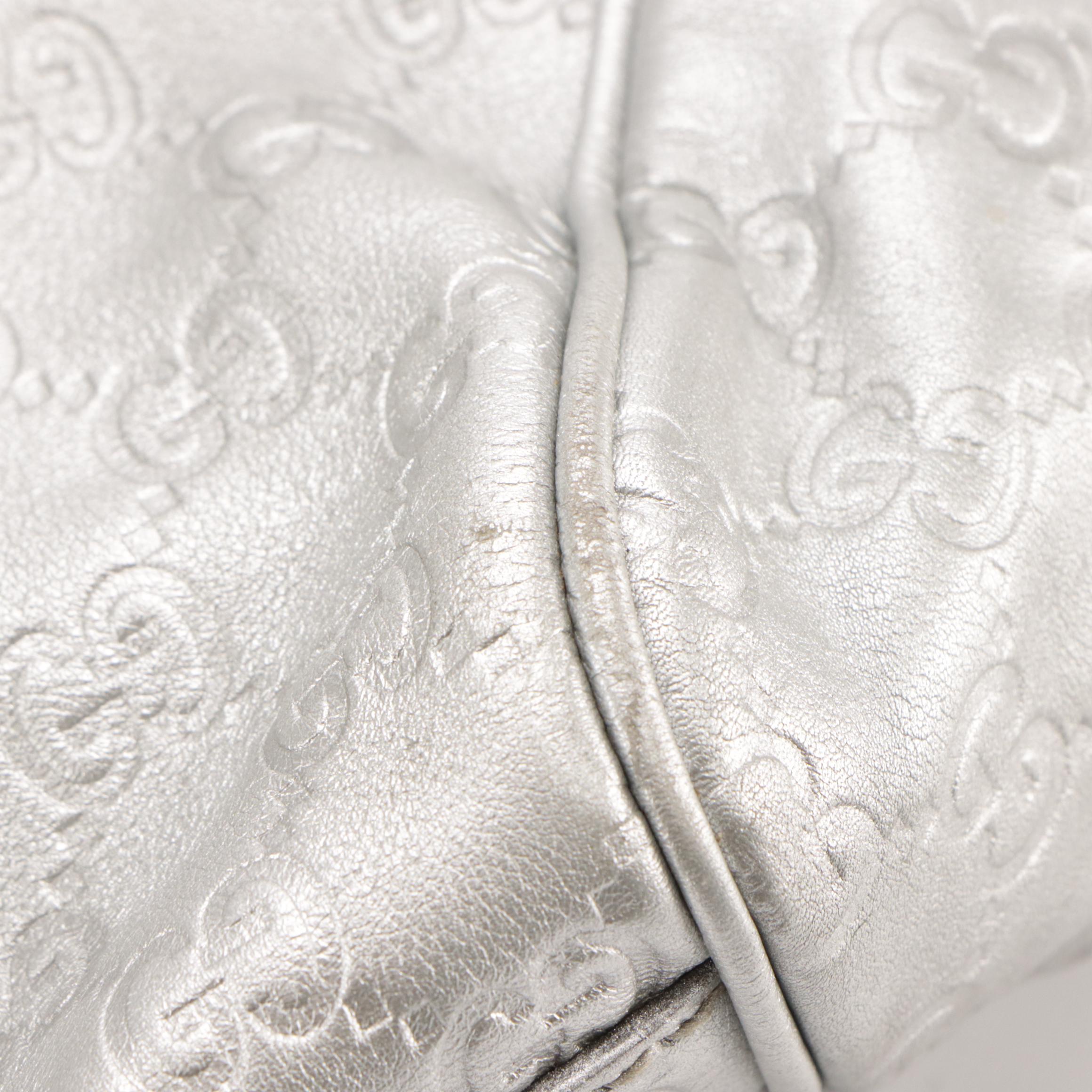 Gucci Large Sukey Hobo Shoulder Bag in Metallic Silver Guccissima Leather