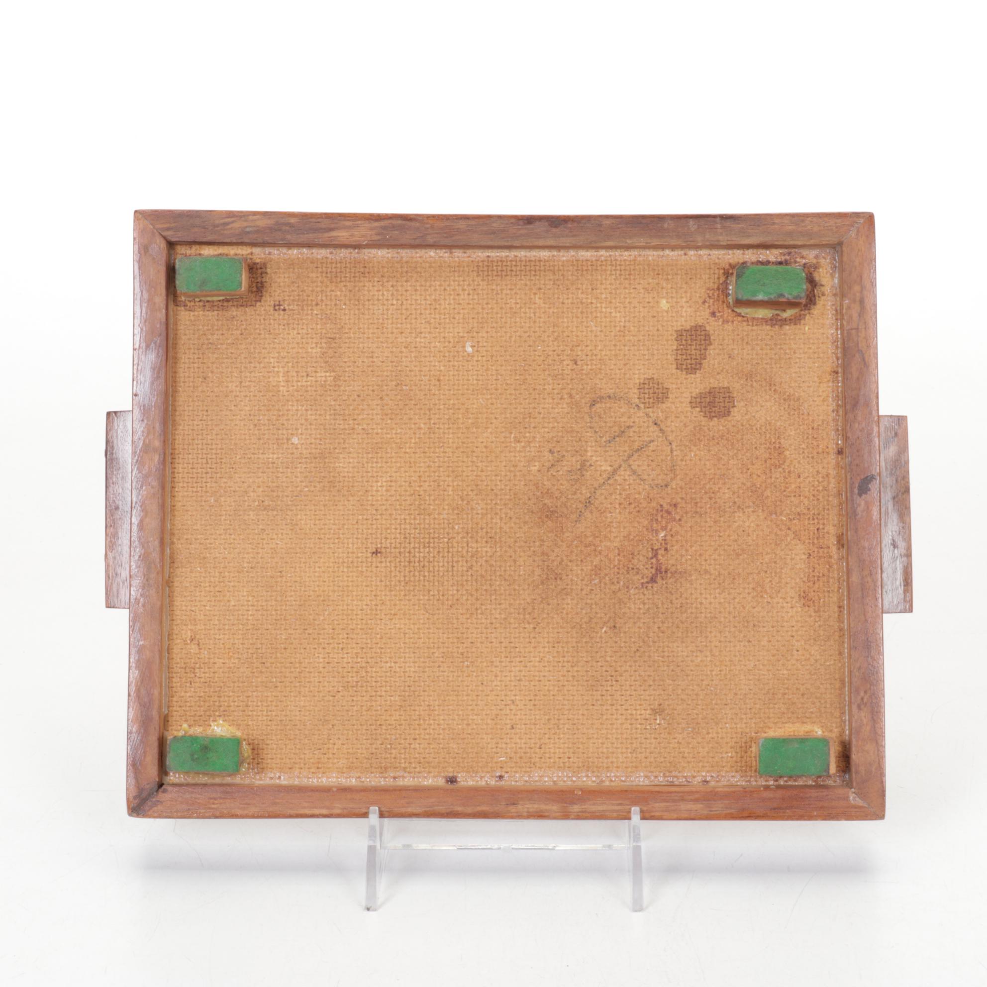 Checkered Wood Box, Mortar & Other Kitchen Tools