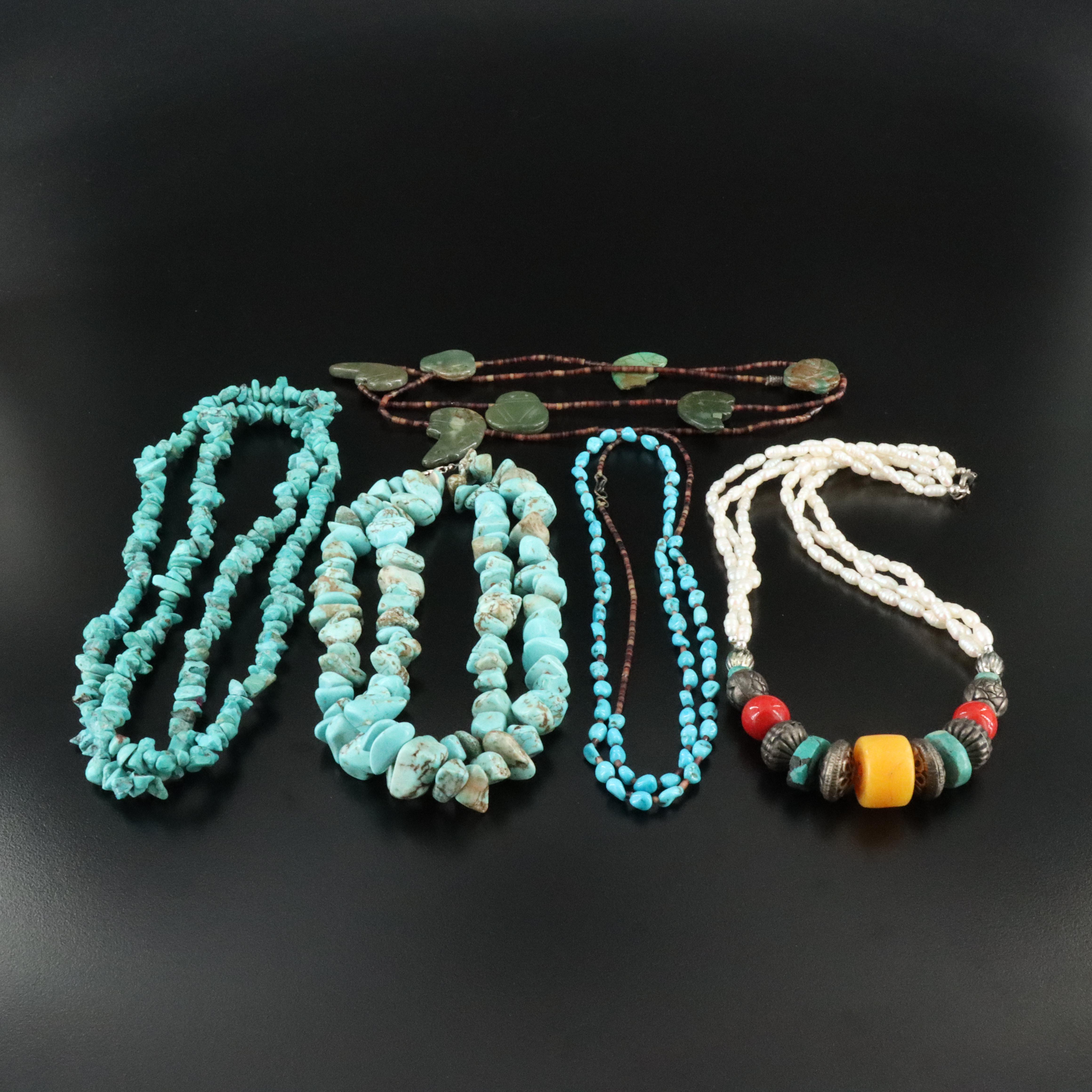 Turquoise, Pearl and Shell Featured in Necklace Collection