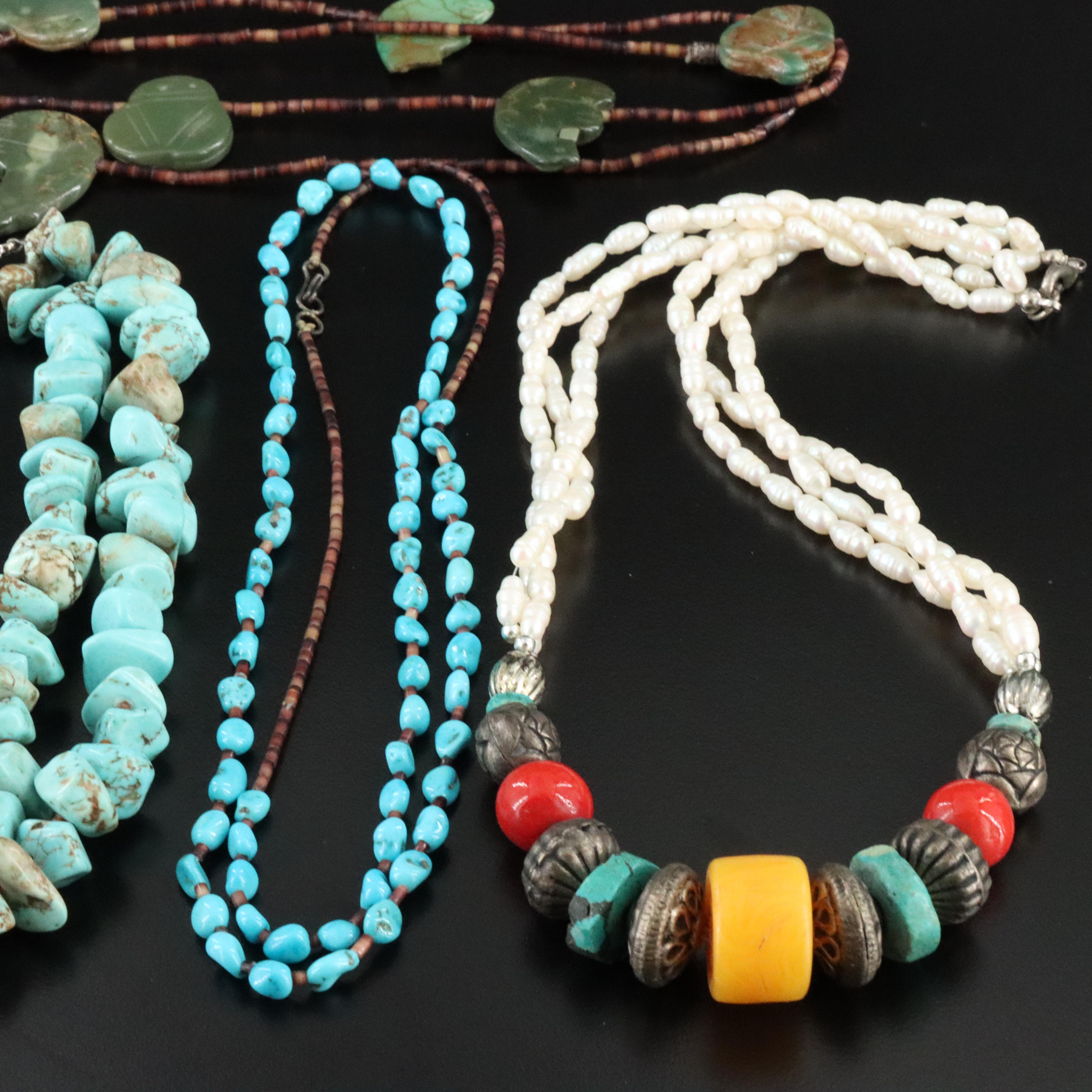 Turquoise, Pearl and Shell Featured in Necklace Collection