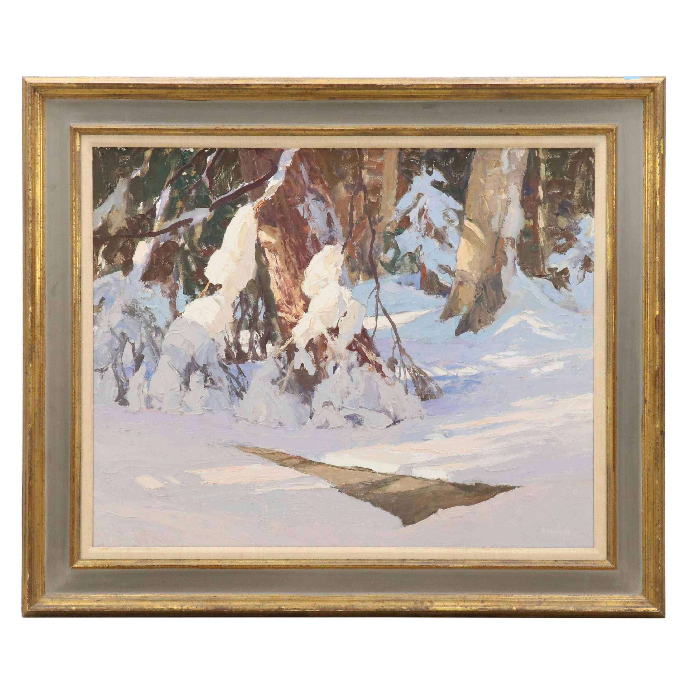Ken Gore Palette Knife Oil Painting "Wet Snow," Late 20th Century