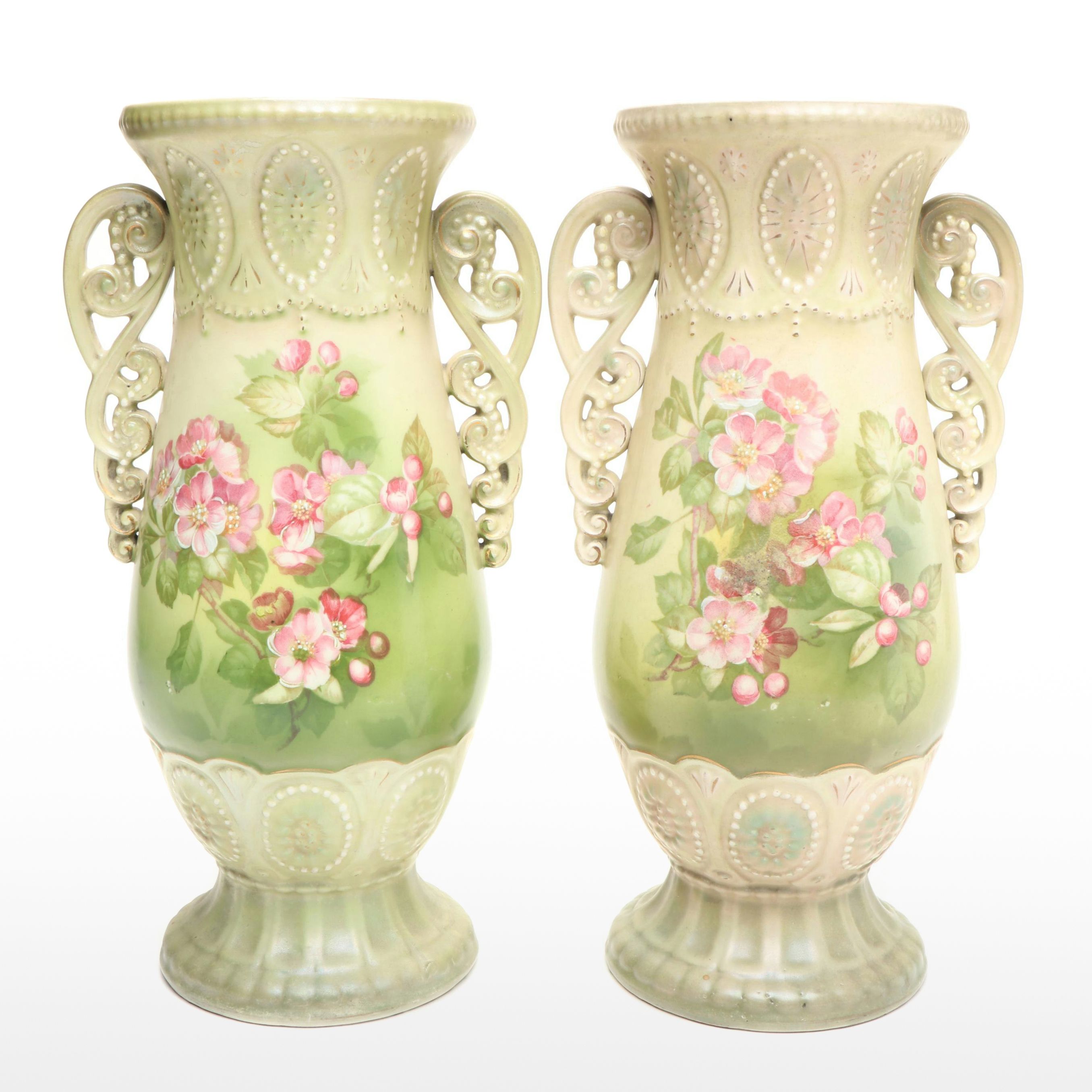 Robert Hanke Austrian Hand-Painted Floral Porcelain Vases