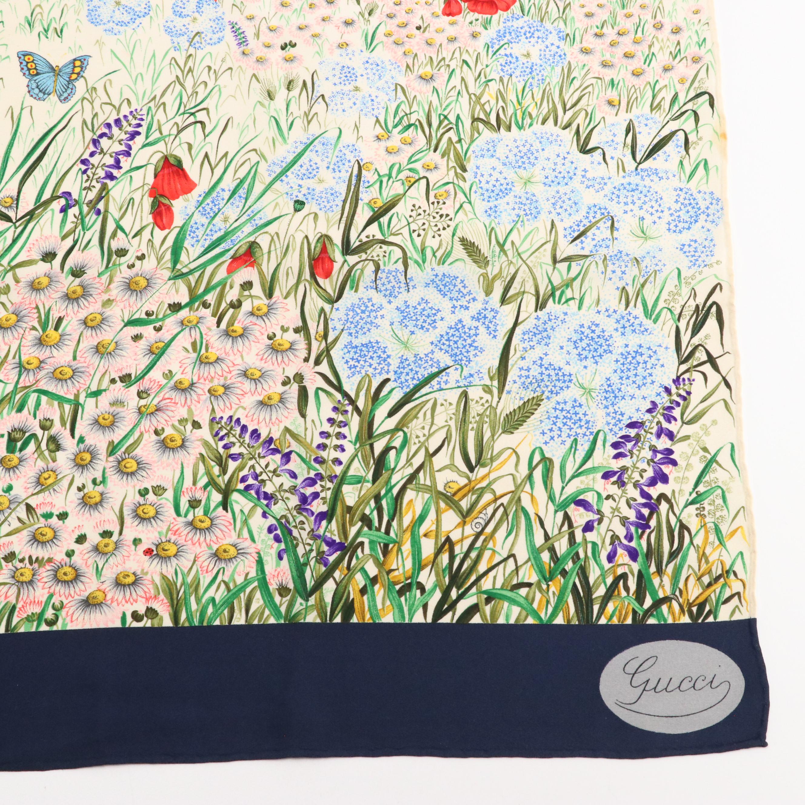 Gucci Floral Field Scarf 90 in Silk, 1980s