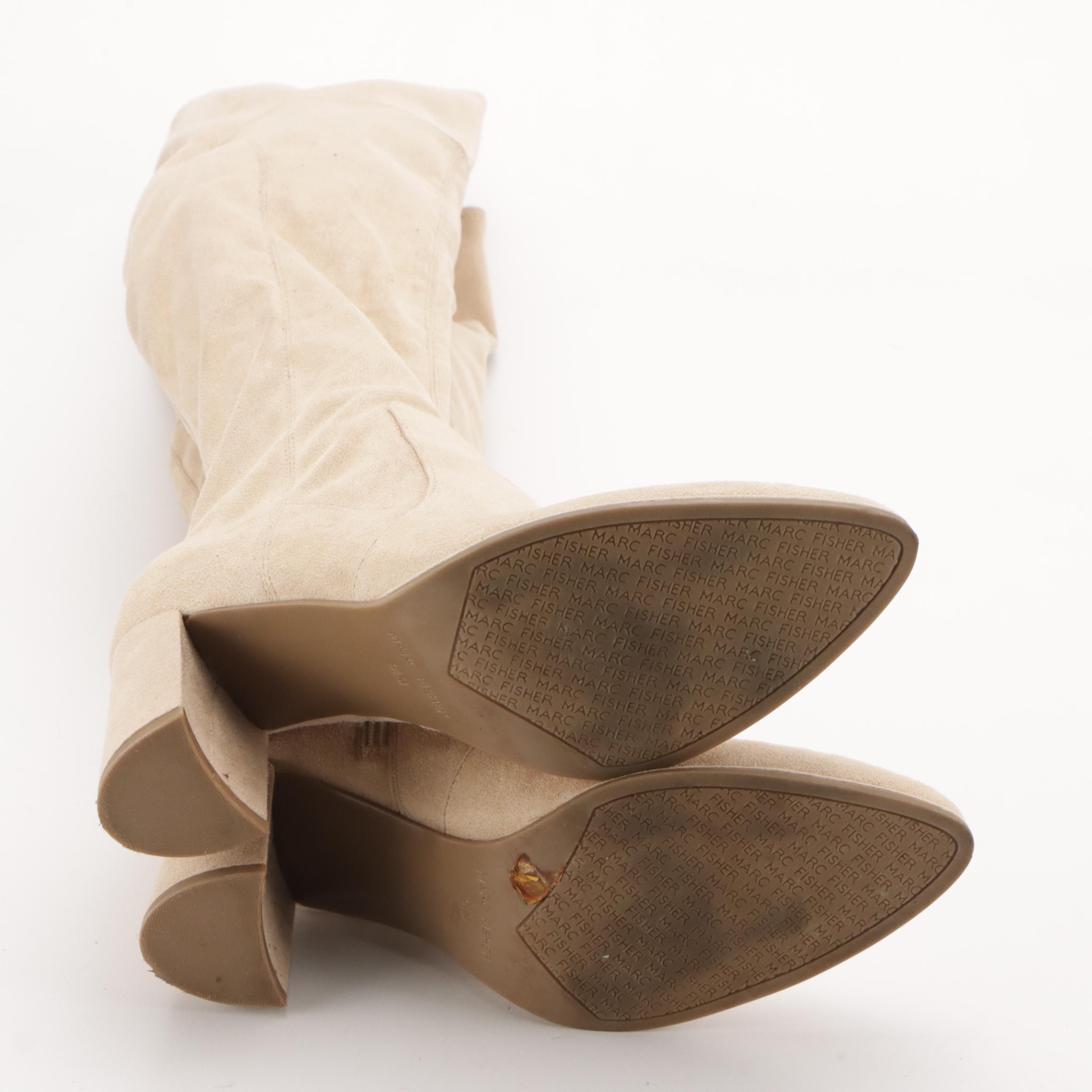 Marc Fisher Luley Over-The-Knee Block Heel Boots in Neutral Faux-Suede