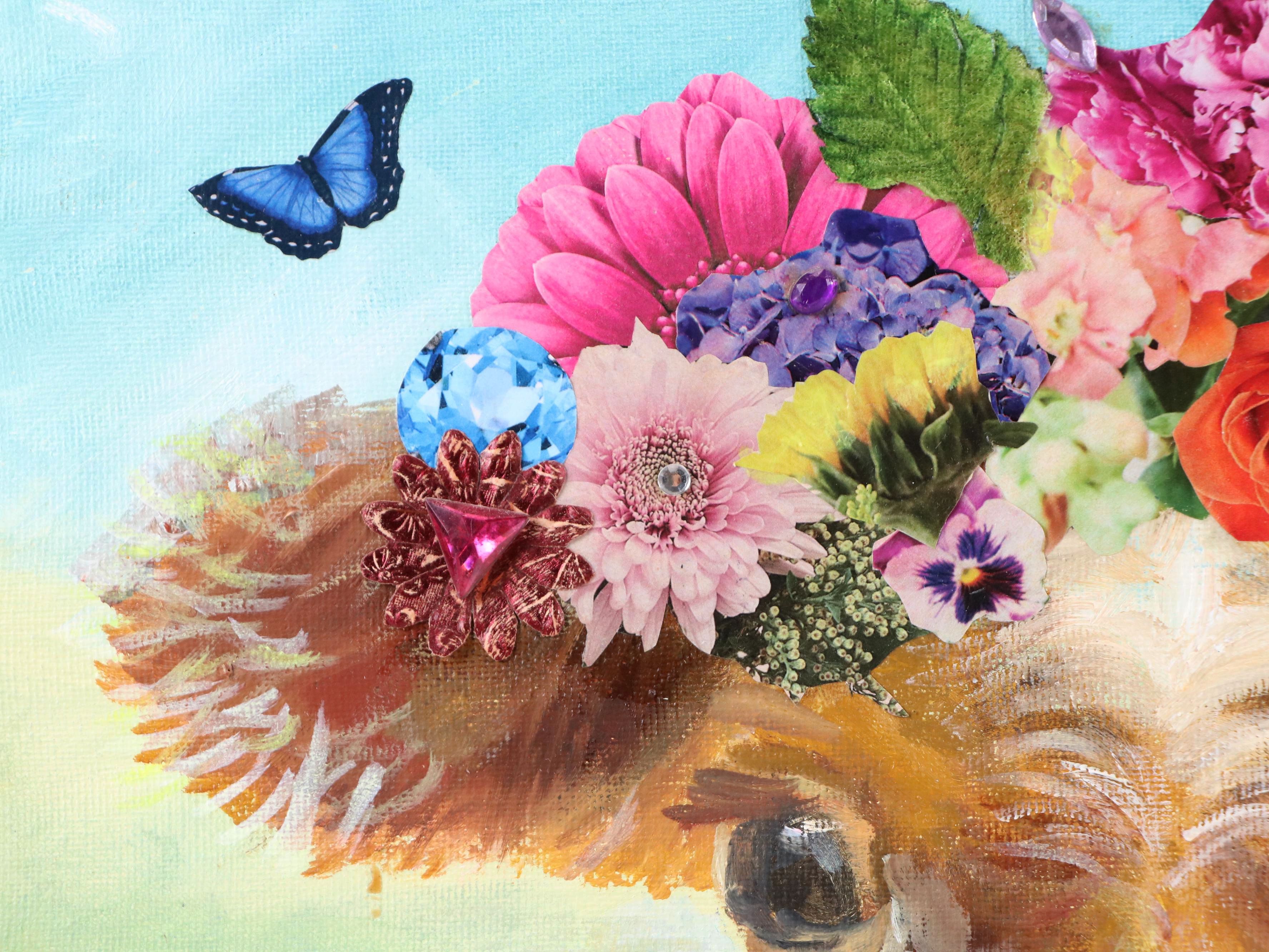 N. Langhans Cow Portrait Mixed Media Acrylic Painting "Beulah," 2019