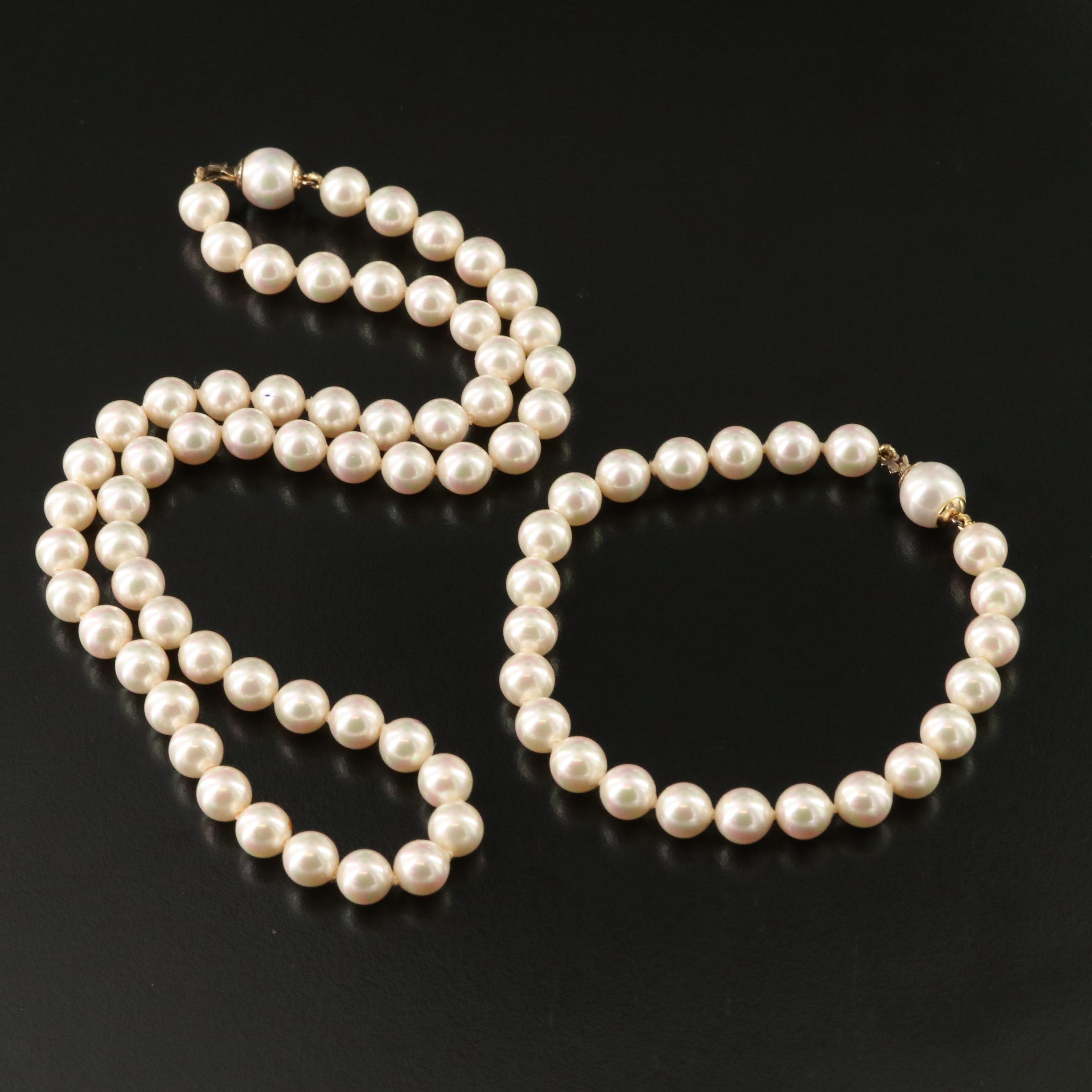 Faux Pearl Necklace and Bracelet with Sterling Clasps