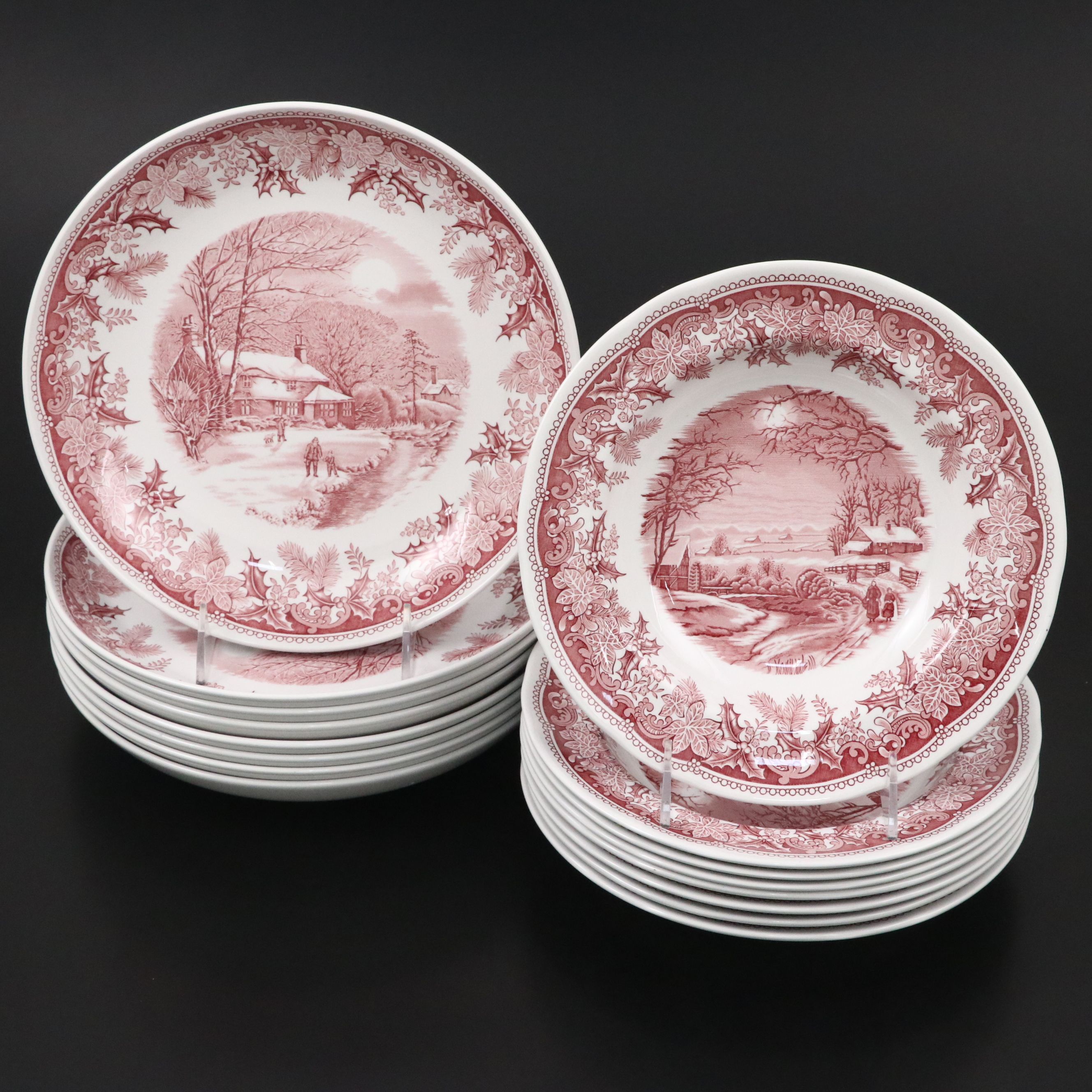 Spode "Winter's Eve" Red Ceramic Dining Bowls