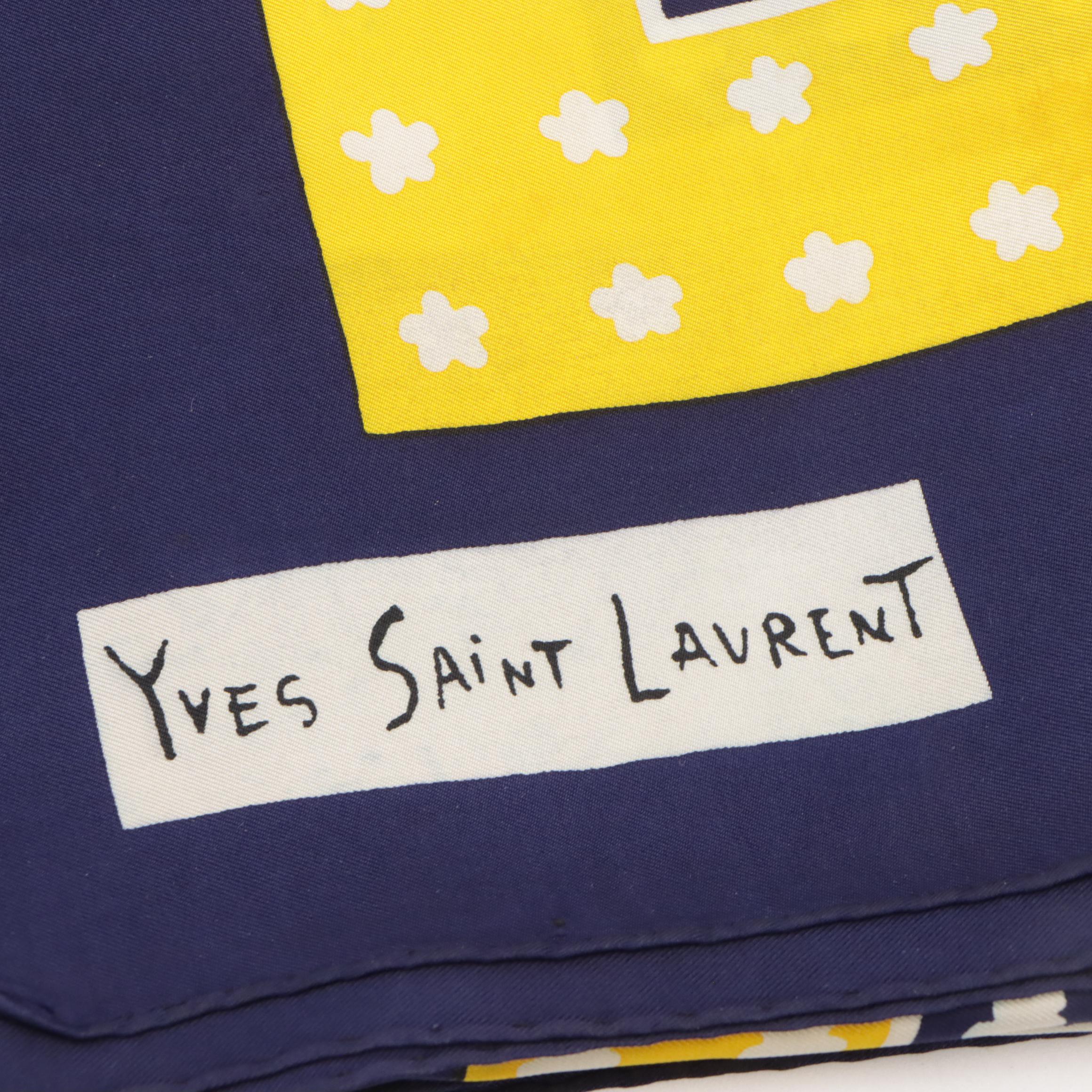 Yves Saint Laurent Daisy Print Scarf 90 in Silk Twill, 1970s