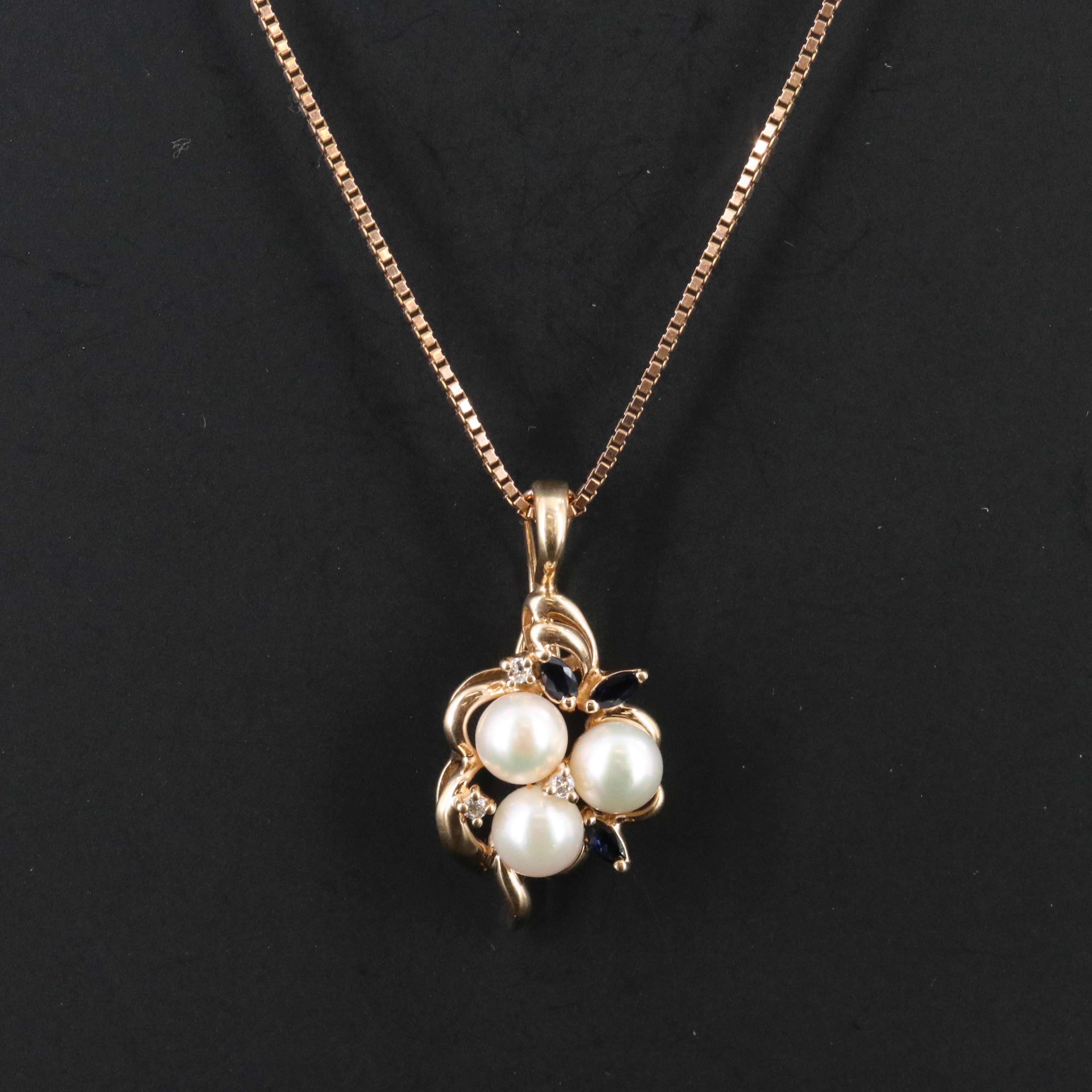 14K Pearl, Sapphire and Diamond Enhancer Pendant Necklace