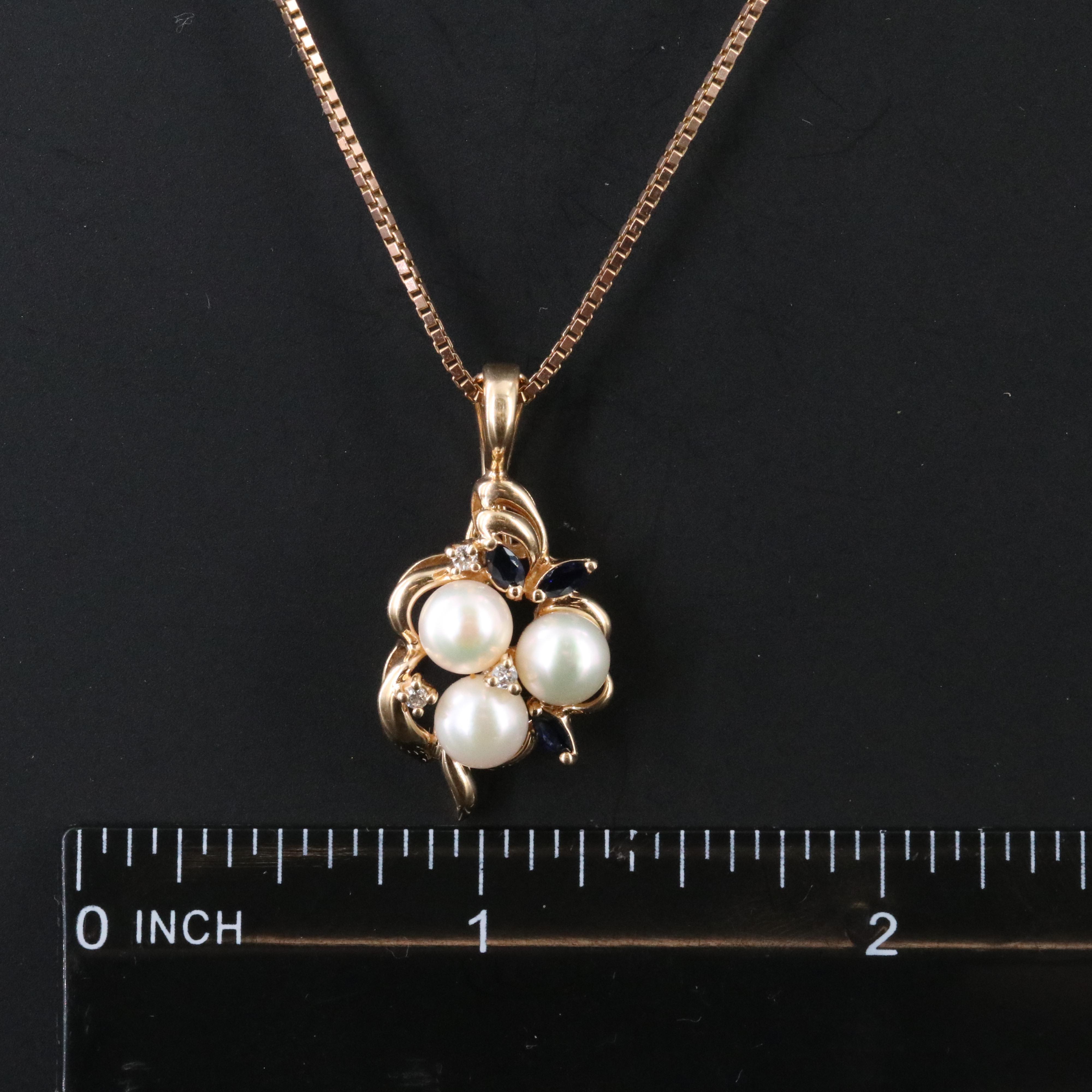 14K Pearl, Sapphire and Diamond Enhancer Pendant Necklace