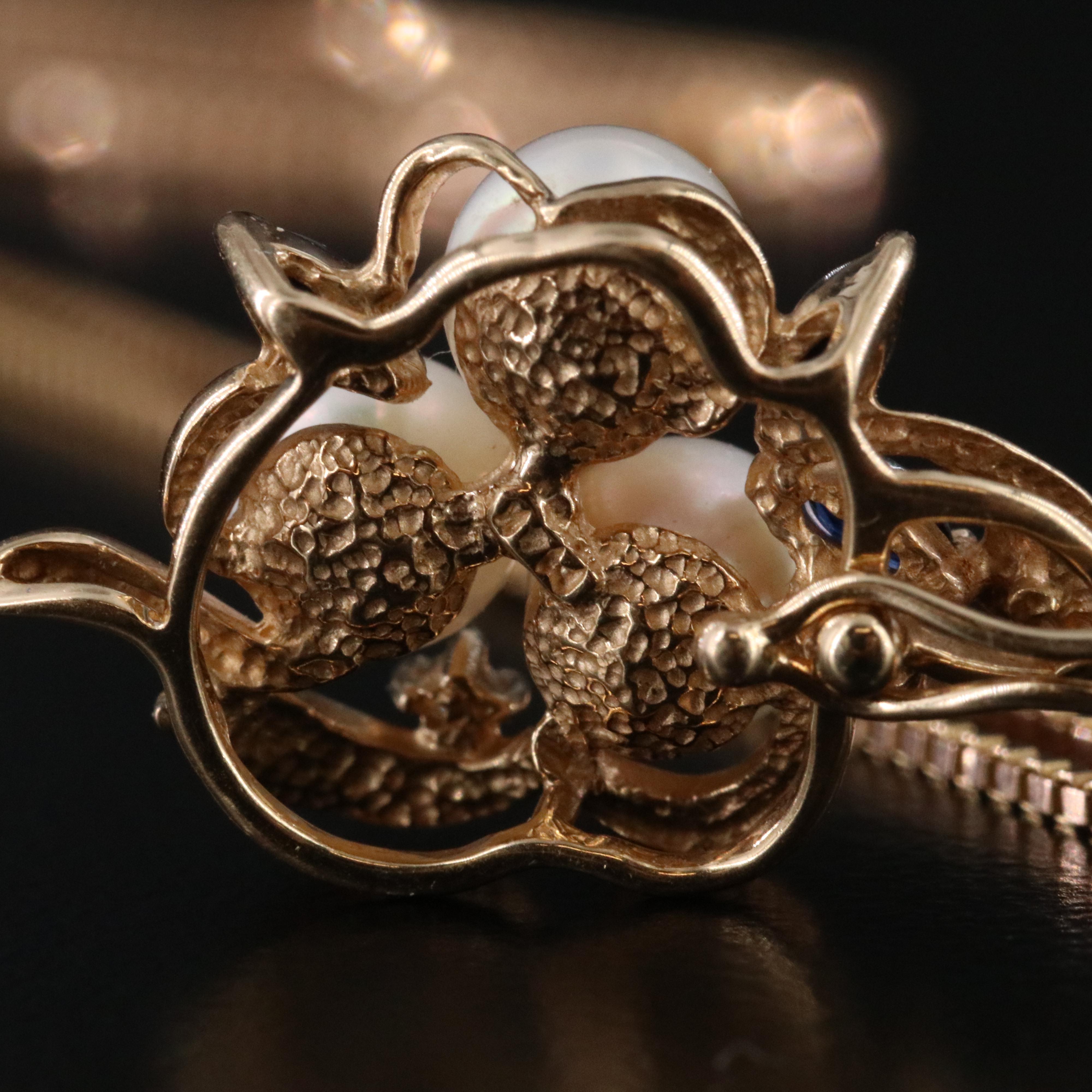 14K Pearl, Sapphire and Diamond Enhancer Pendant Necklace