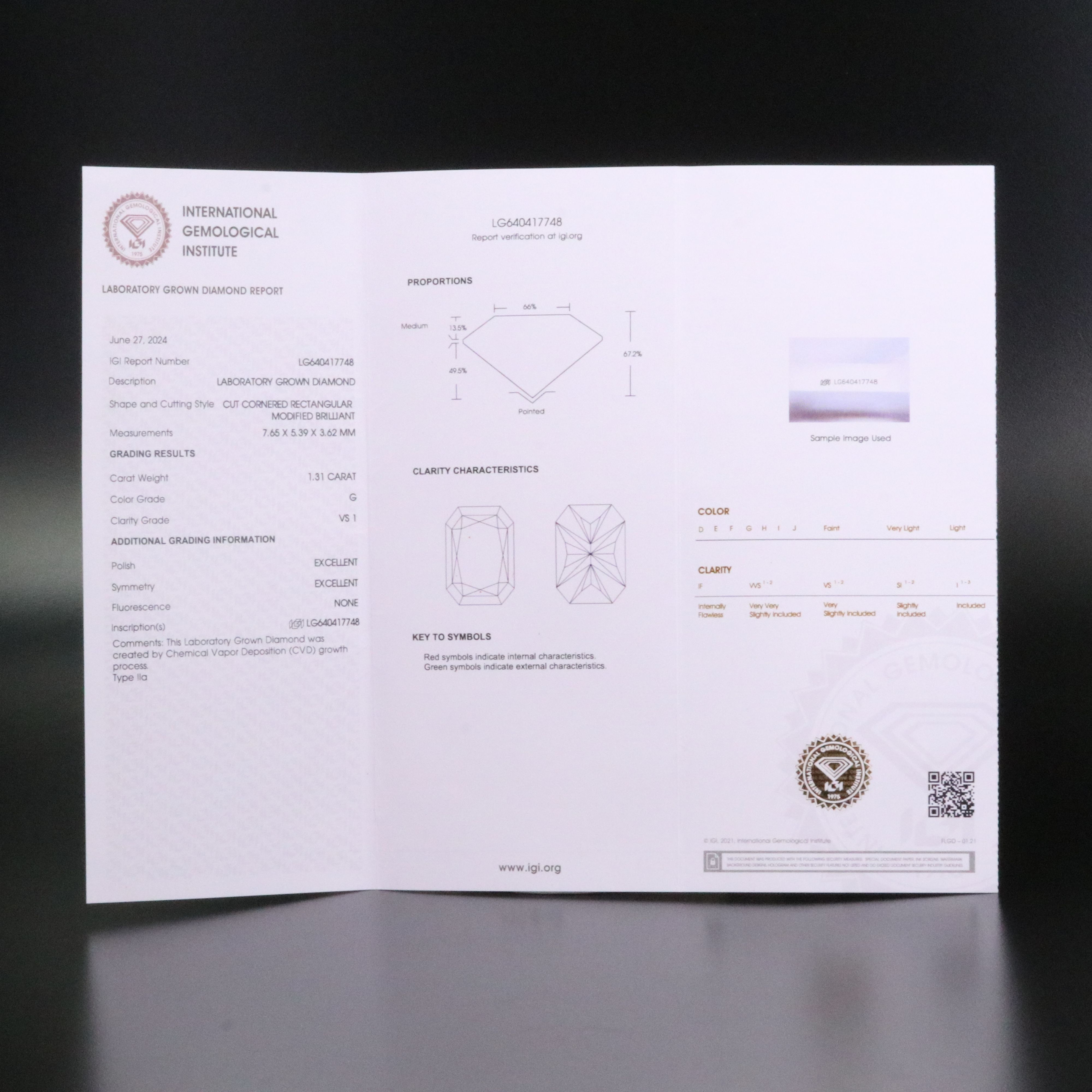 Loose 1.31 CT Lab Grown Diamond with IGI Report