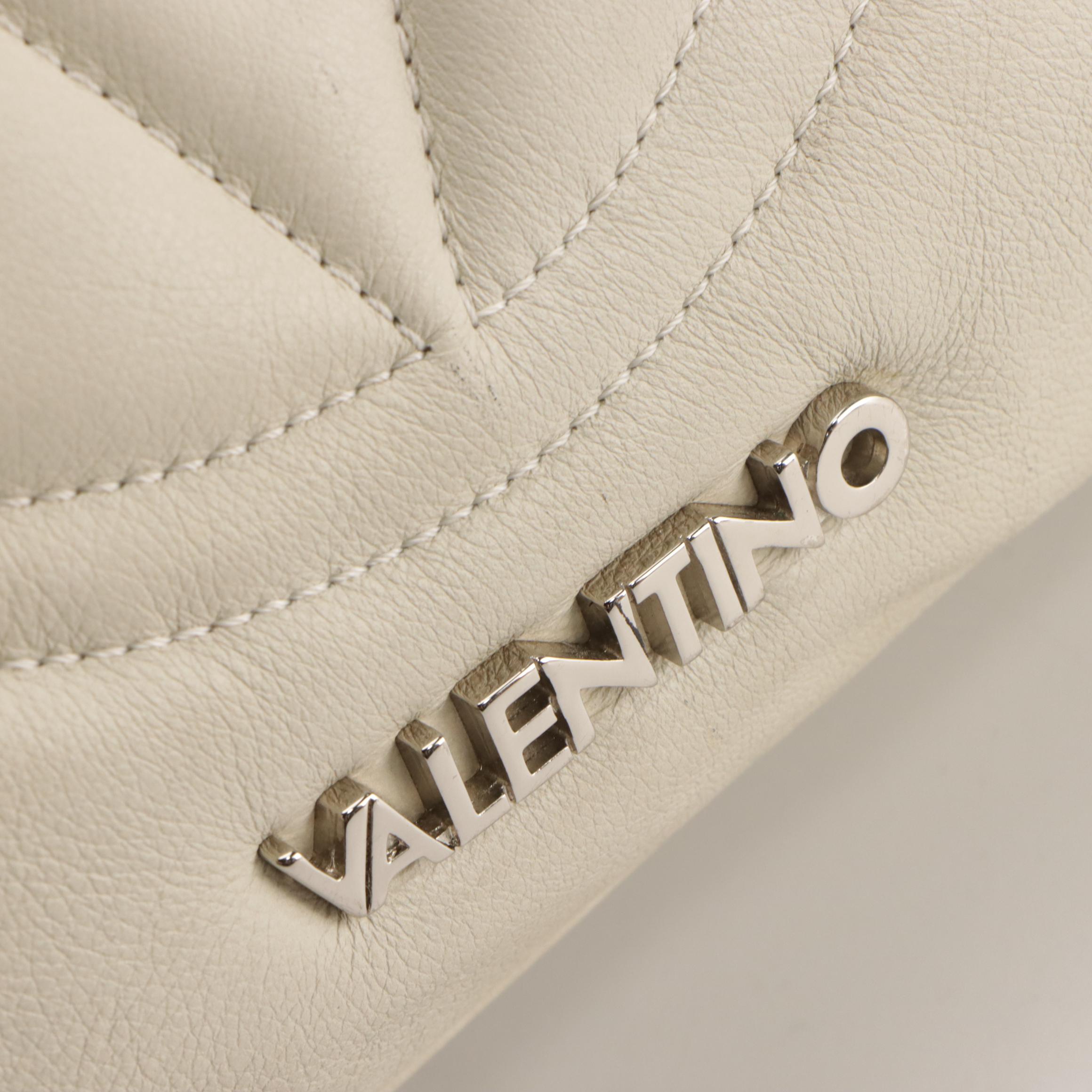 Valentino Large "V" Tote in White Grained Leather