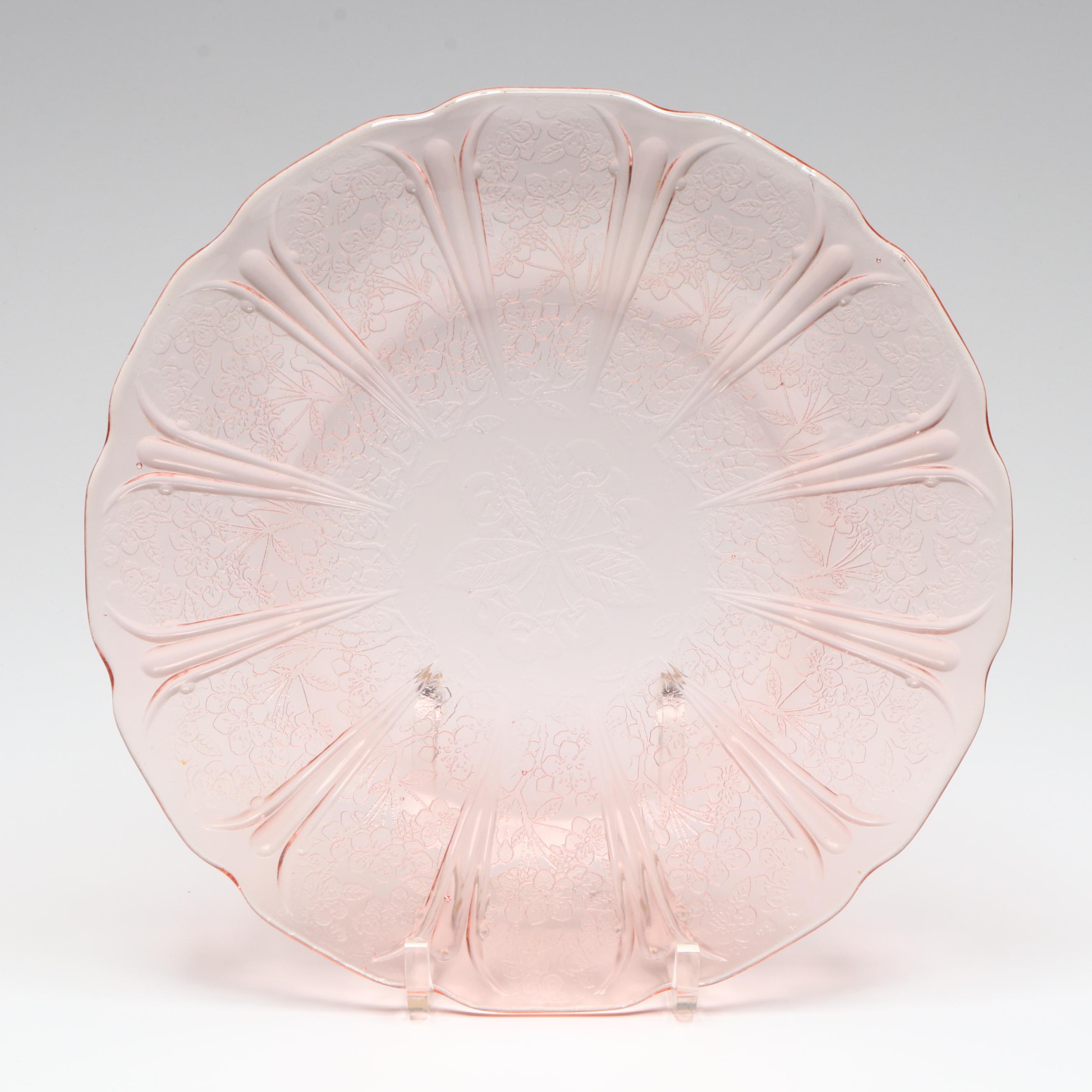 Jeannette "Pink Cherry Blossom" Glass Plate and Other Tableware, Early 20th C.