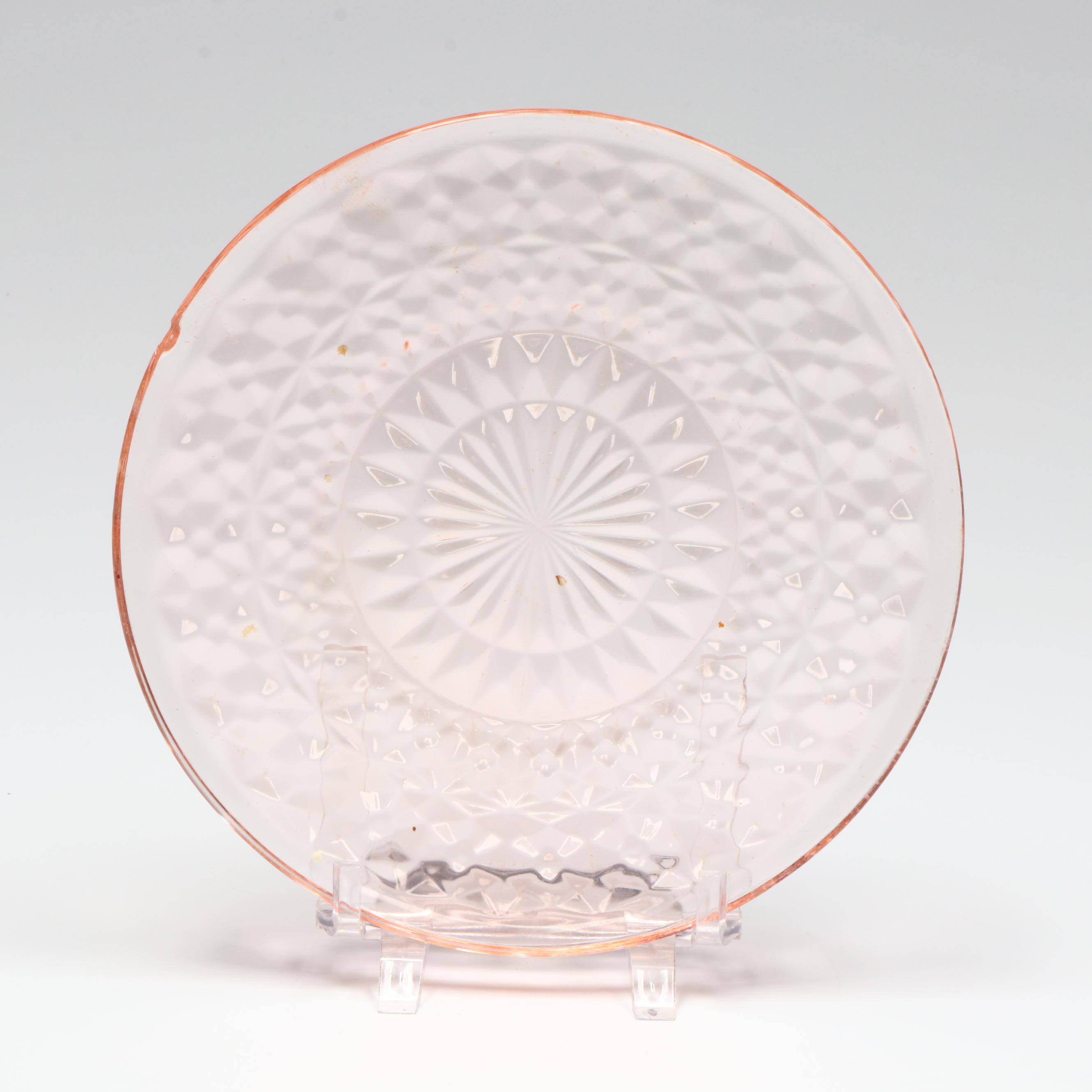 Jeannette "Pink Cherry Blossom" Glass Plate and Other Tableware, Early 20th C.