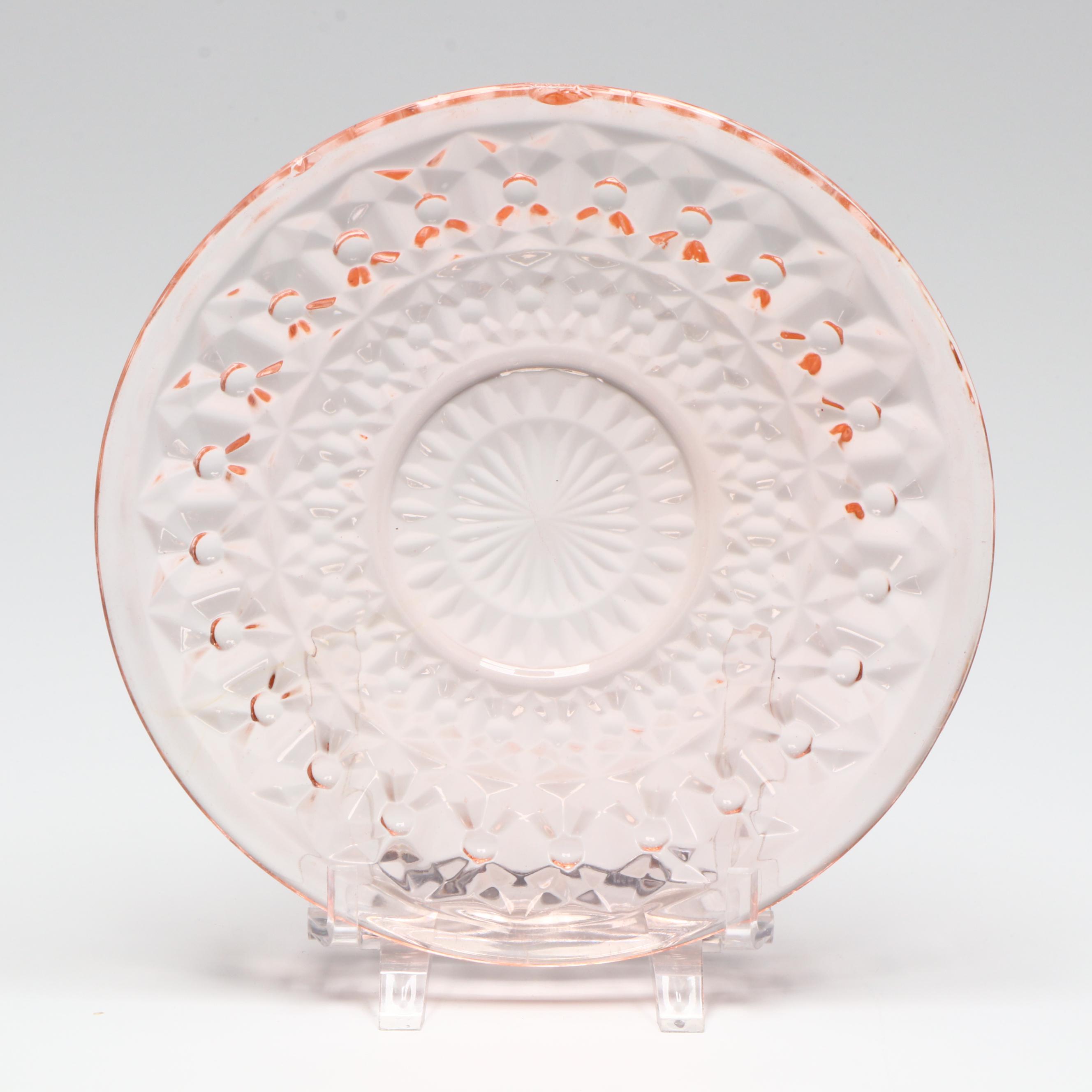 Jeannette "Pink Cherry Blossom" Glass Plate and Other Tableware, Early 20th C.