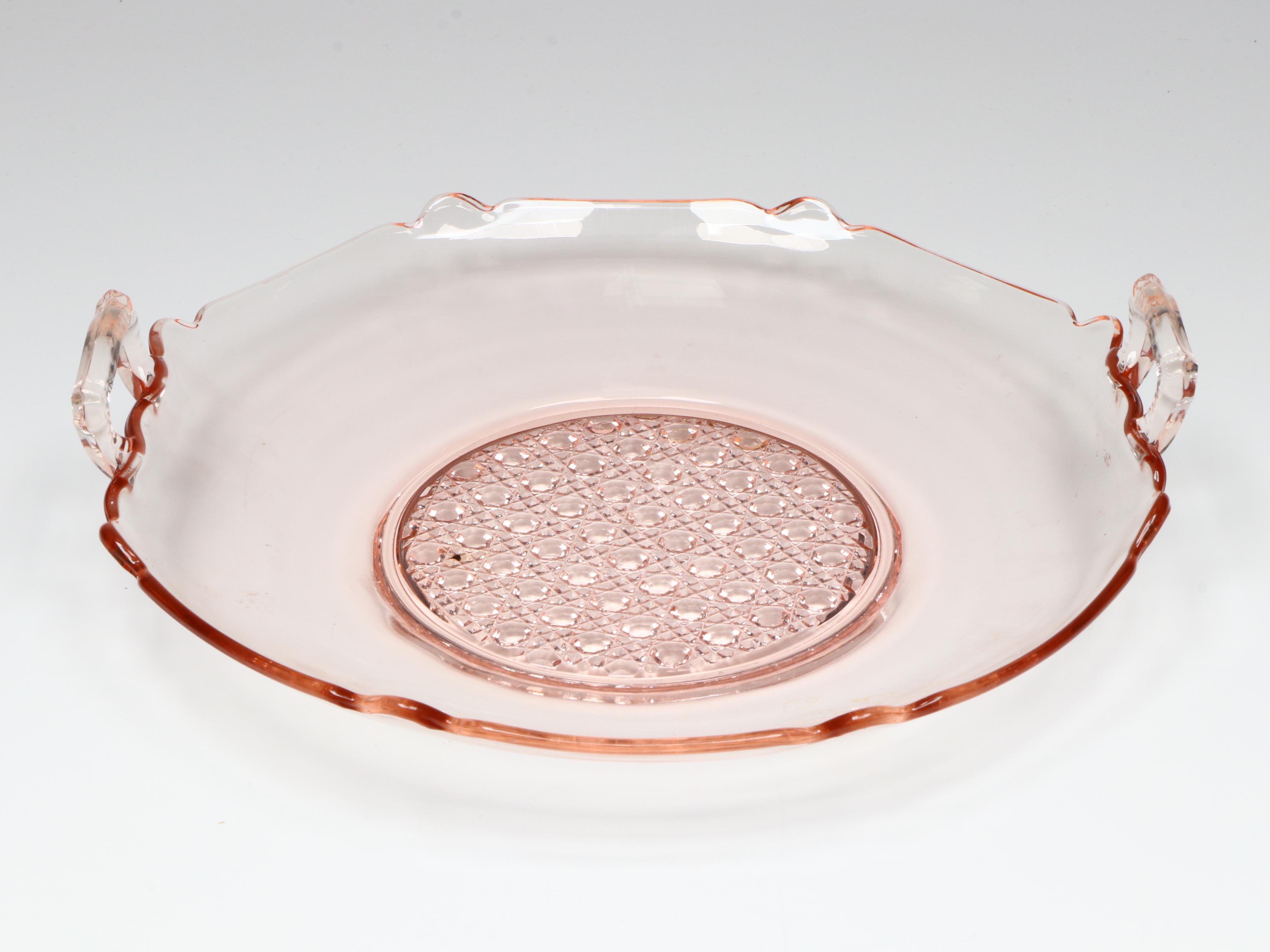 Jeannette "Pink Cherry Blossom" Glass Plate and Other Tableware, Early 20th C.